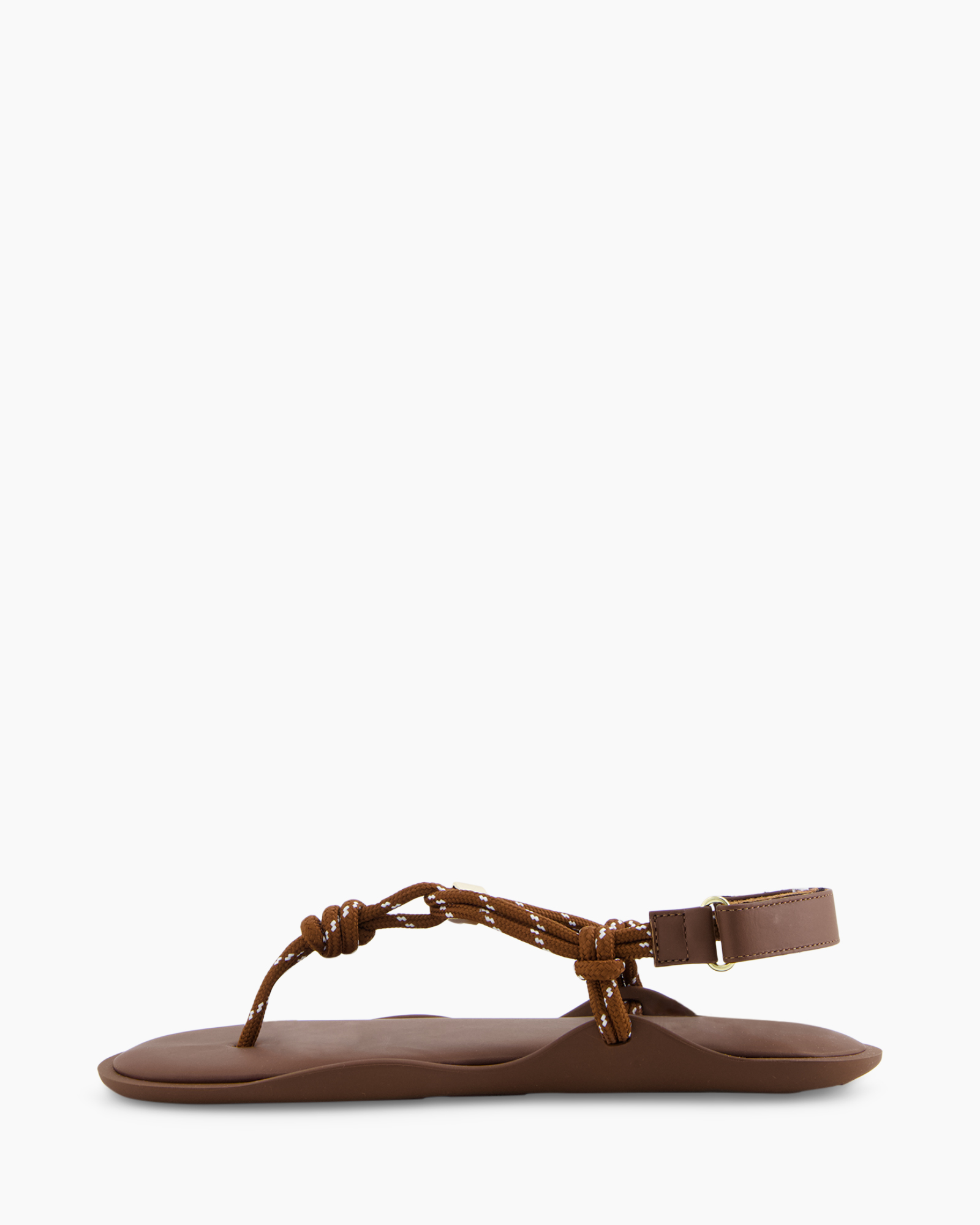 sandalen, tenenring, enkellaarm, plat, bruin