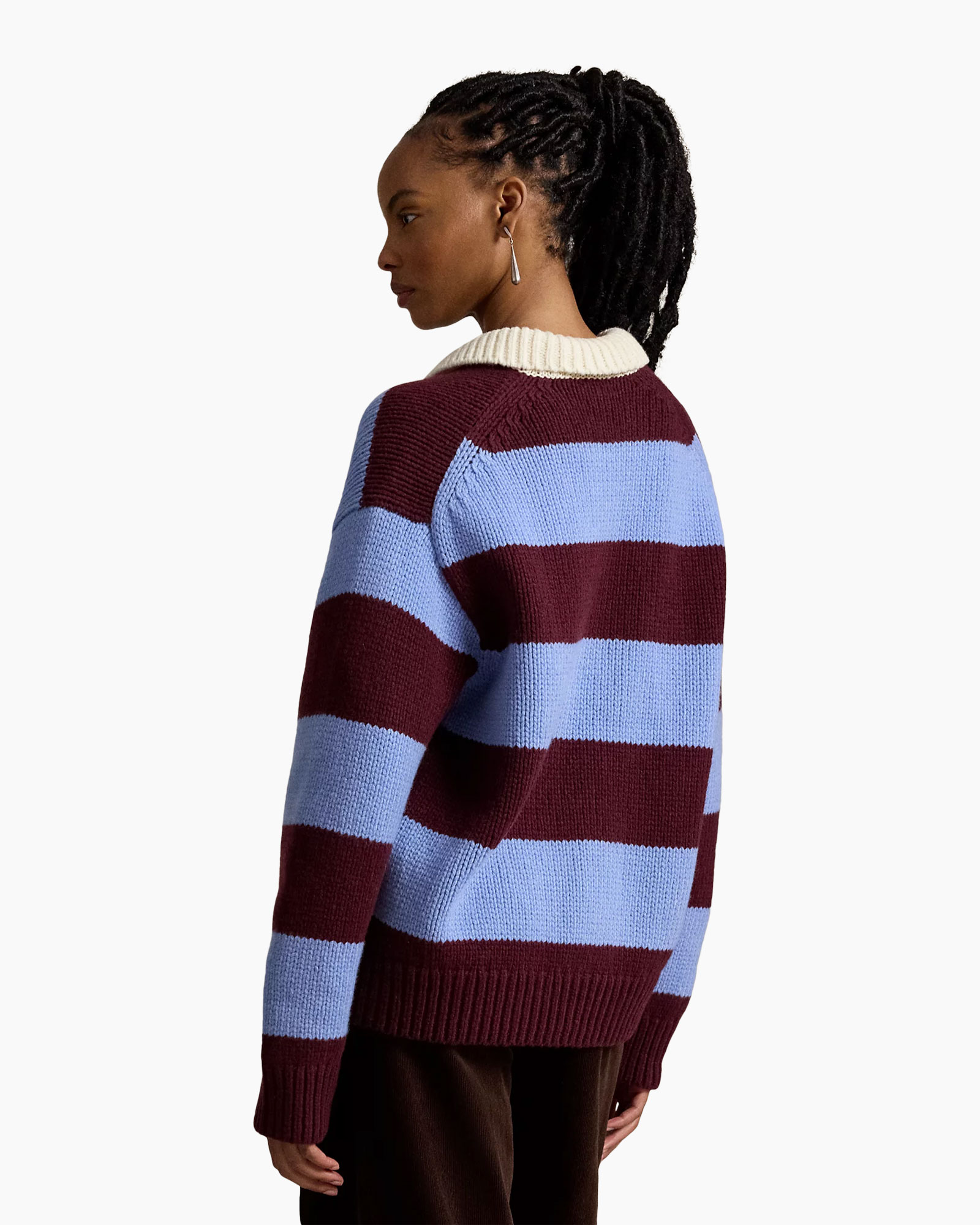 pullover met strepen, oversized pasvorm, kraagloze ronde hals, paars, bordeaux