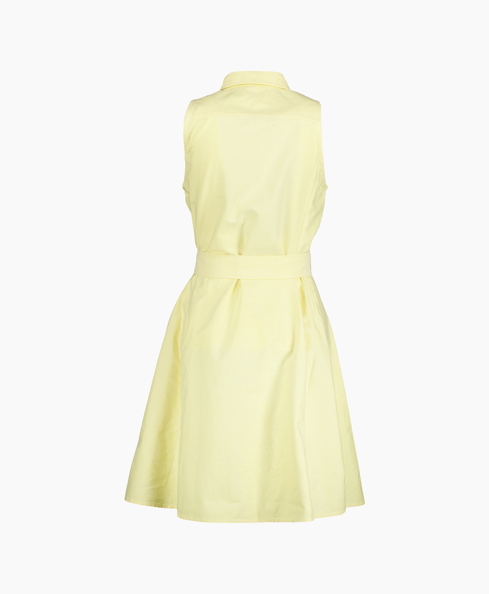 jurk, shirt dress, mouwloos, riem, geel