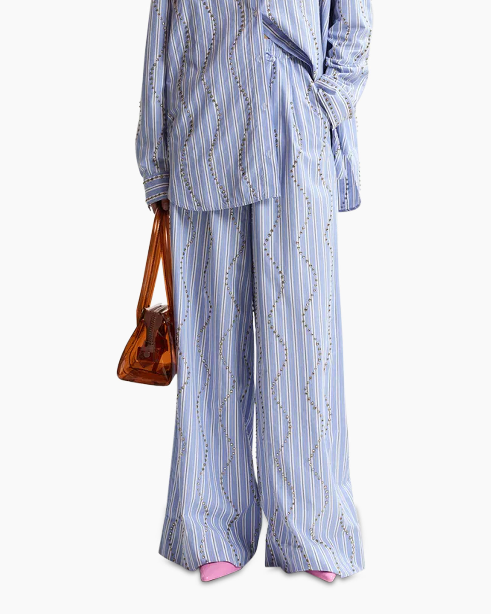strepen, wijdomslage, broek, romper, tas