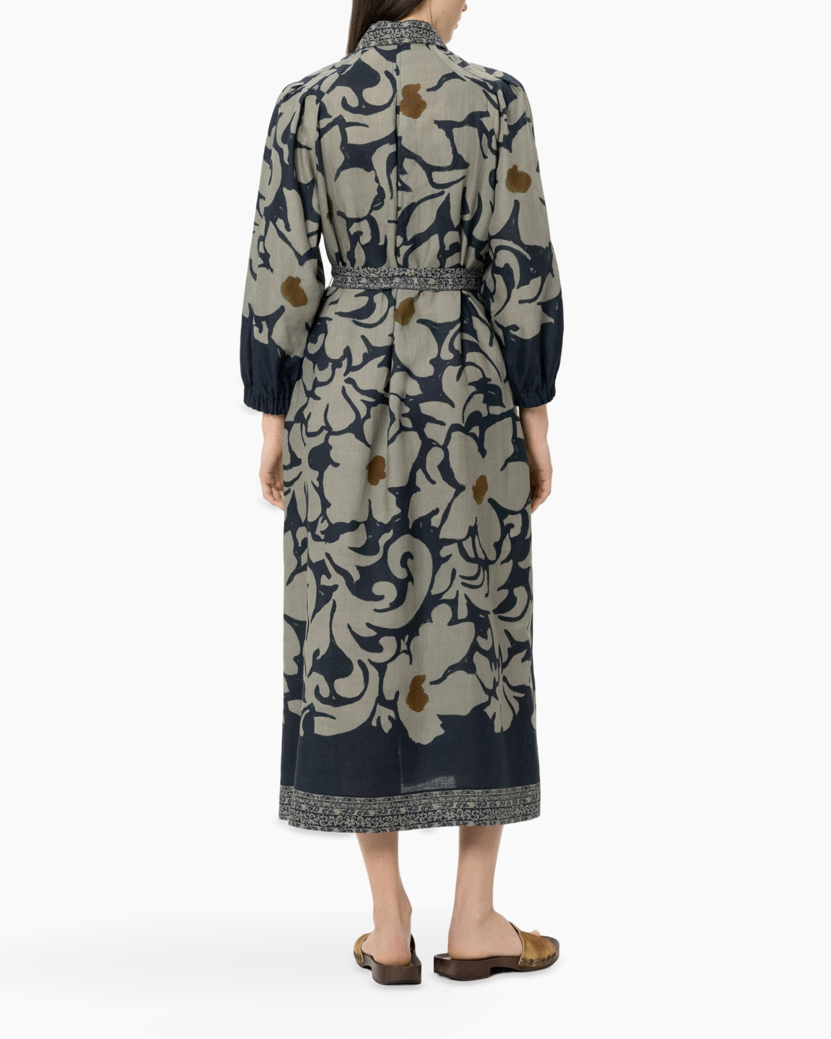 dress, maxi dress, floral print, belted, puff sleeves