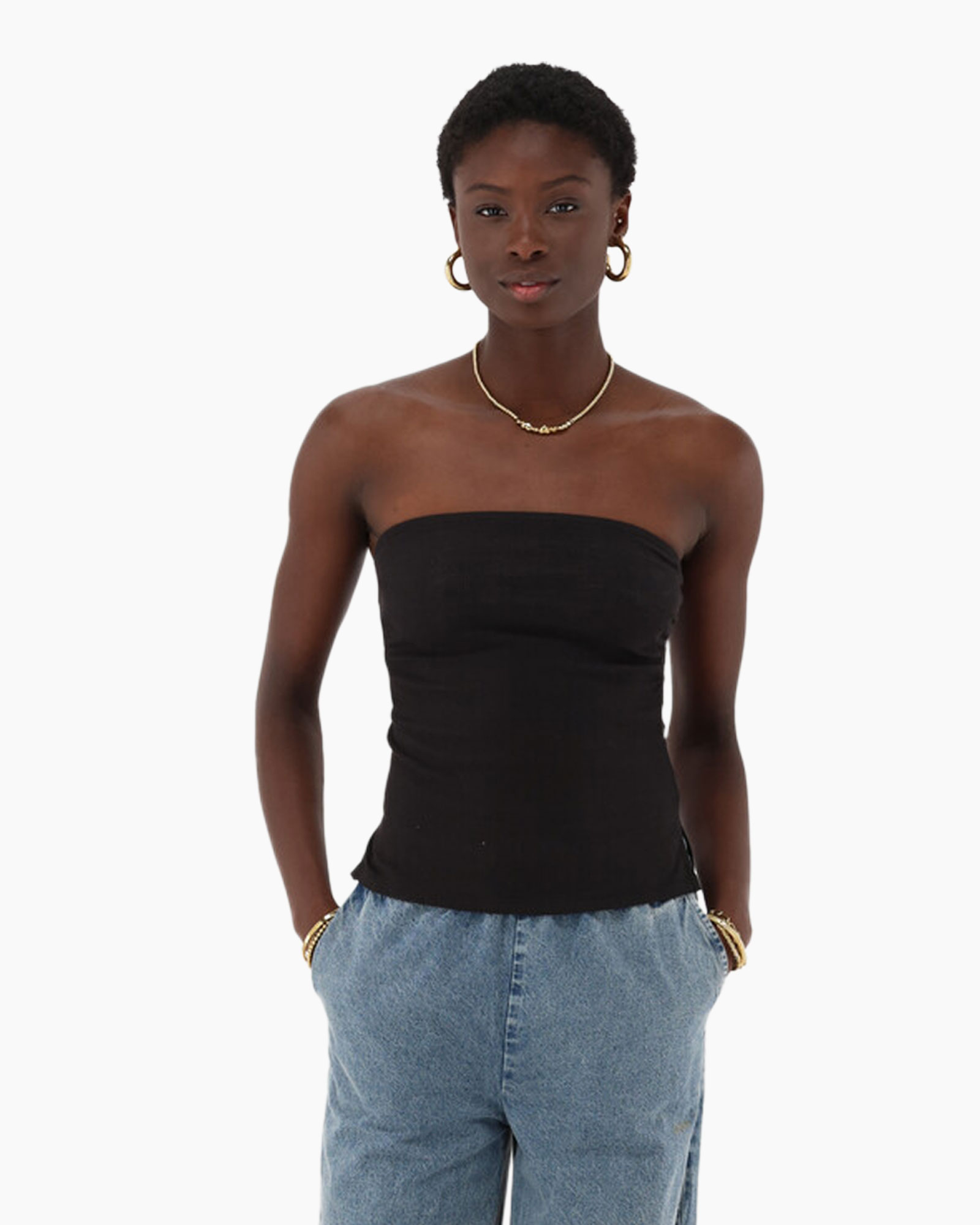 Top Strapless Top Rib Zwart