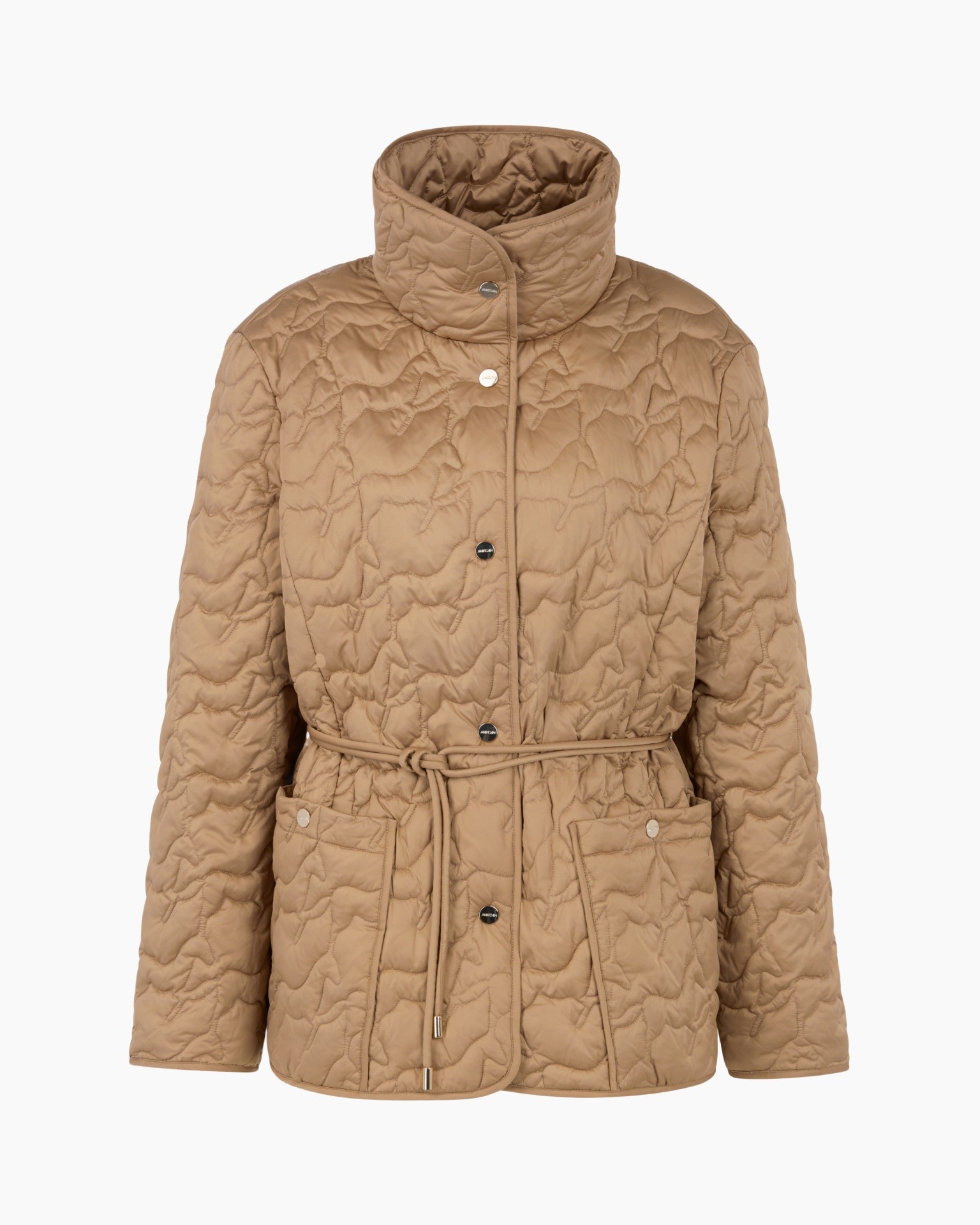 gequilt, jas, riem, zakken, beige