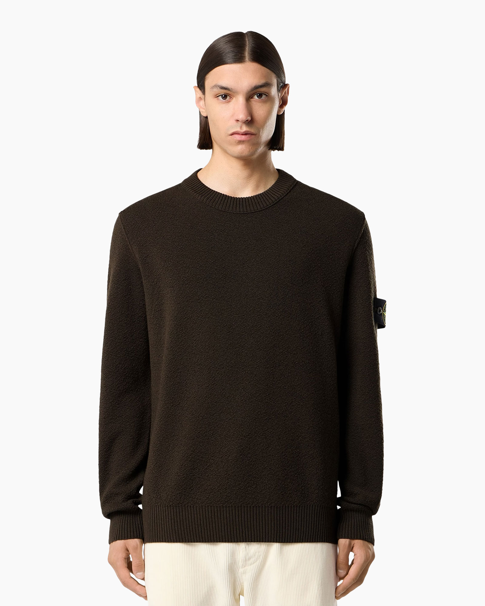 trui, pullover, donkerbruin, rond hals, lange mouwen