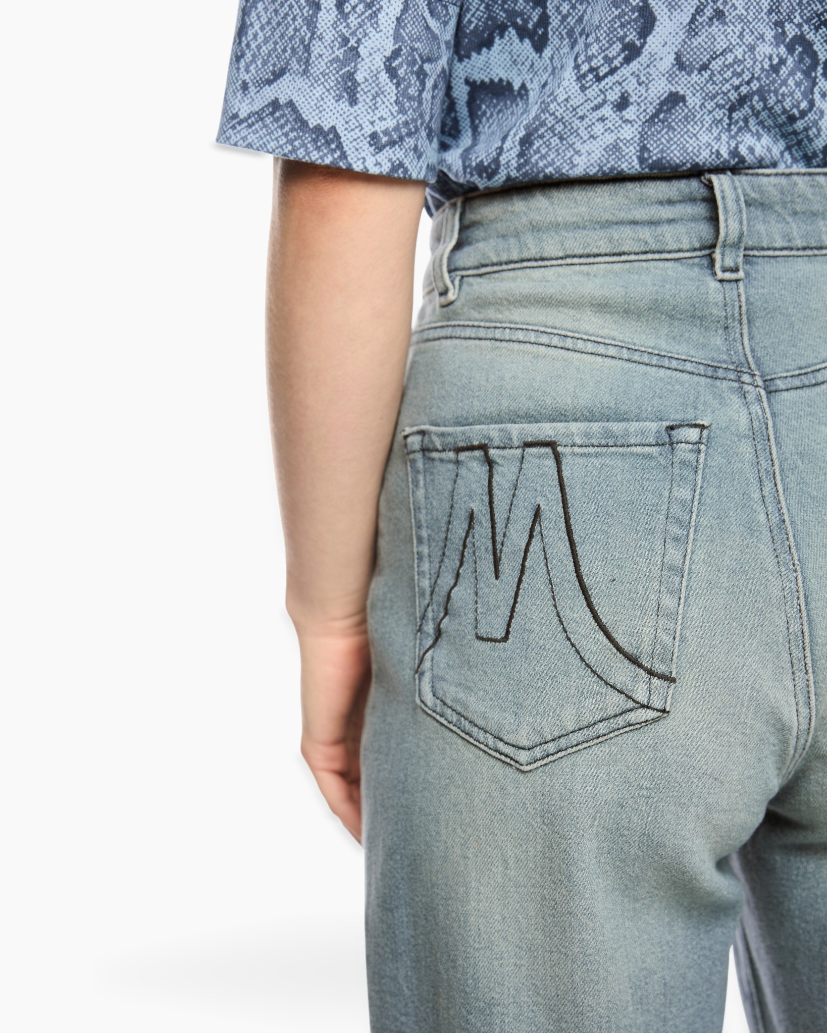 spijkerbroek, achterzak, licht was, denim, gestikte zak, spijkerbroek, denim, achterzak, lichte wassing, slangenhuid top