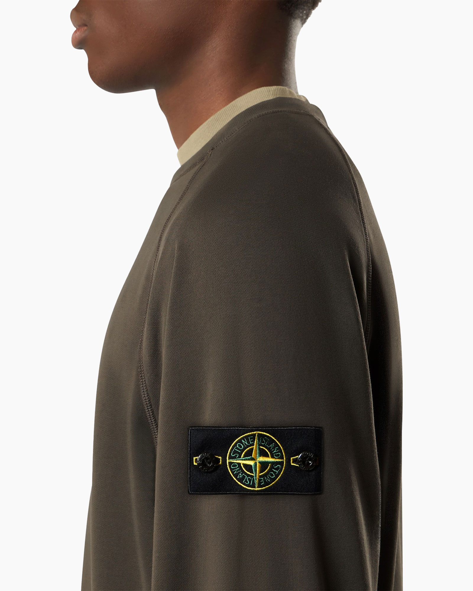 mouwpatch, embleem, lange mouw, olijfgroen, gebreide jersey