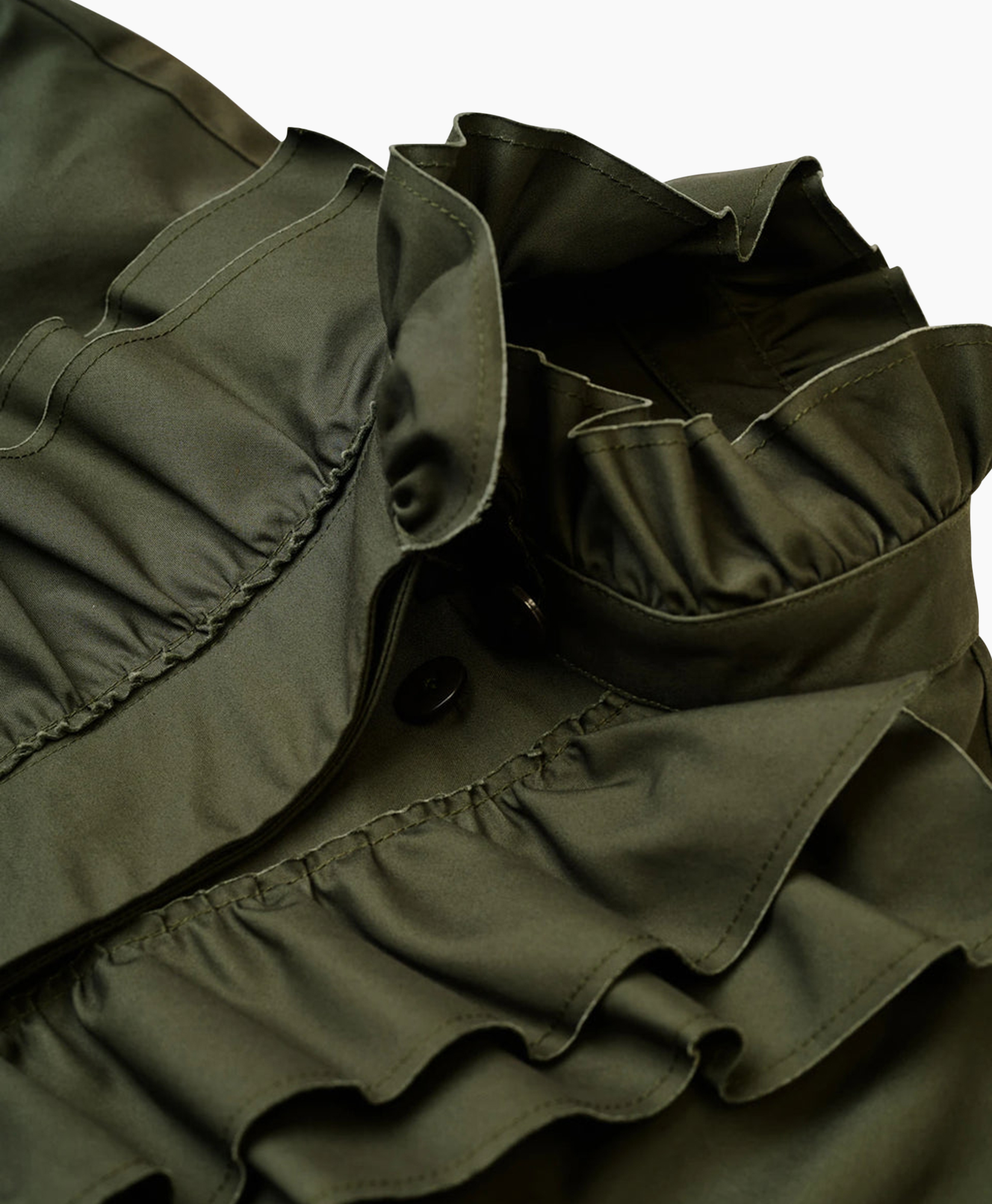 jas, olijf, applicatie, frill, lange mouw