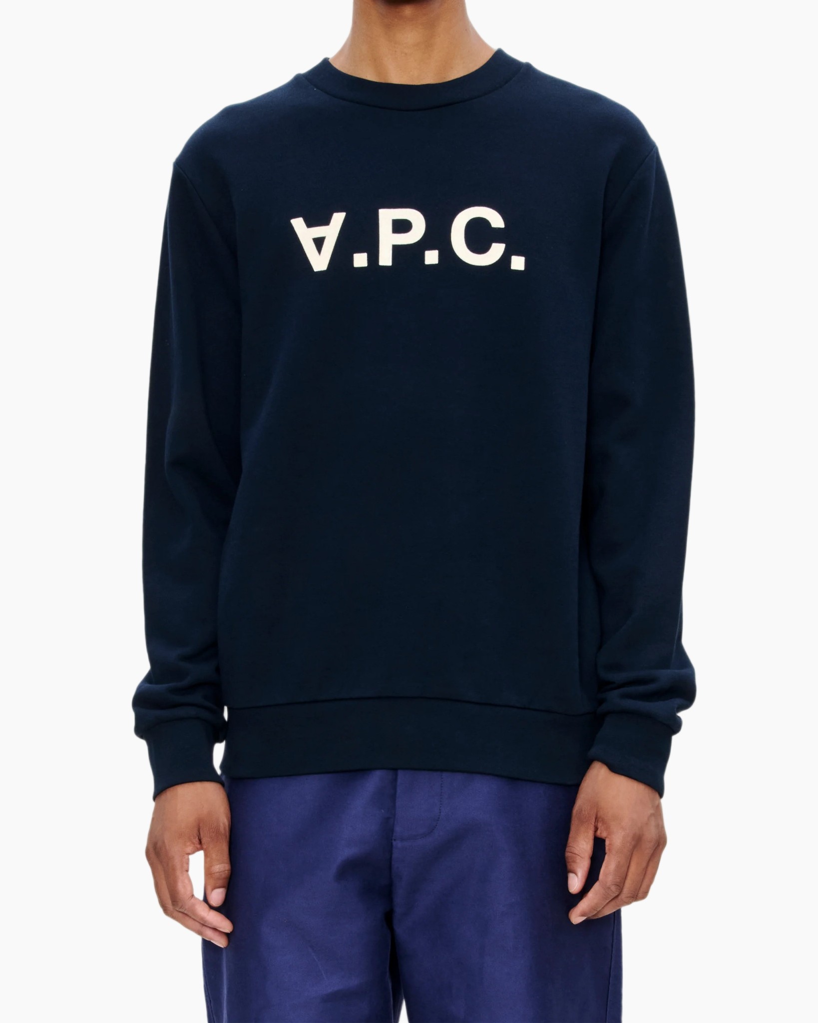 sweater, marineblauw, ronde hals, lange mouwen, logoprint