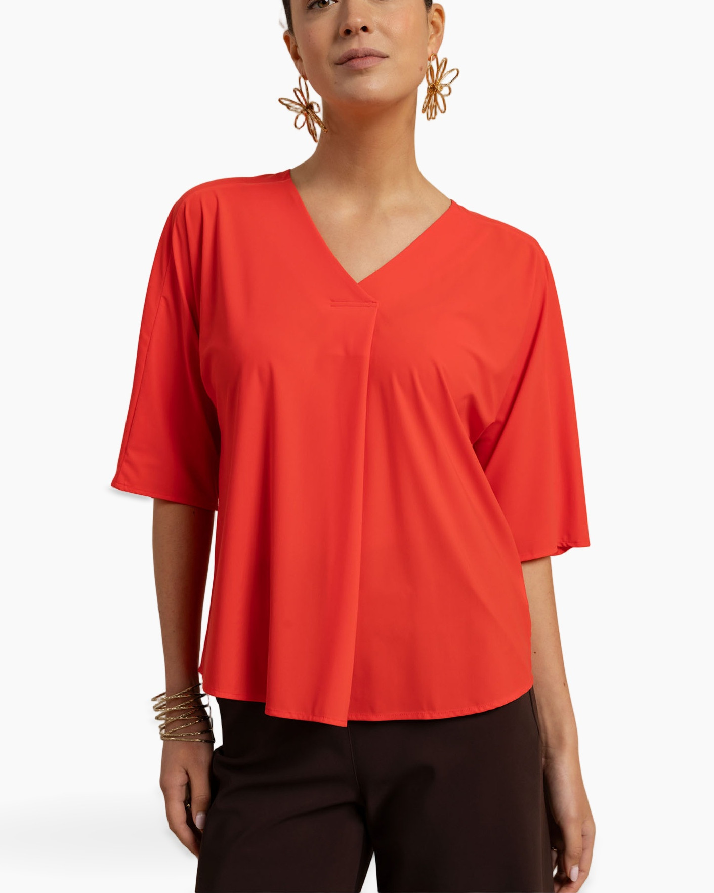 blouse, top, red, V-neck, short-sleeved