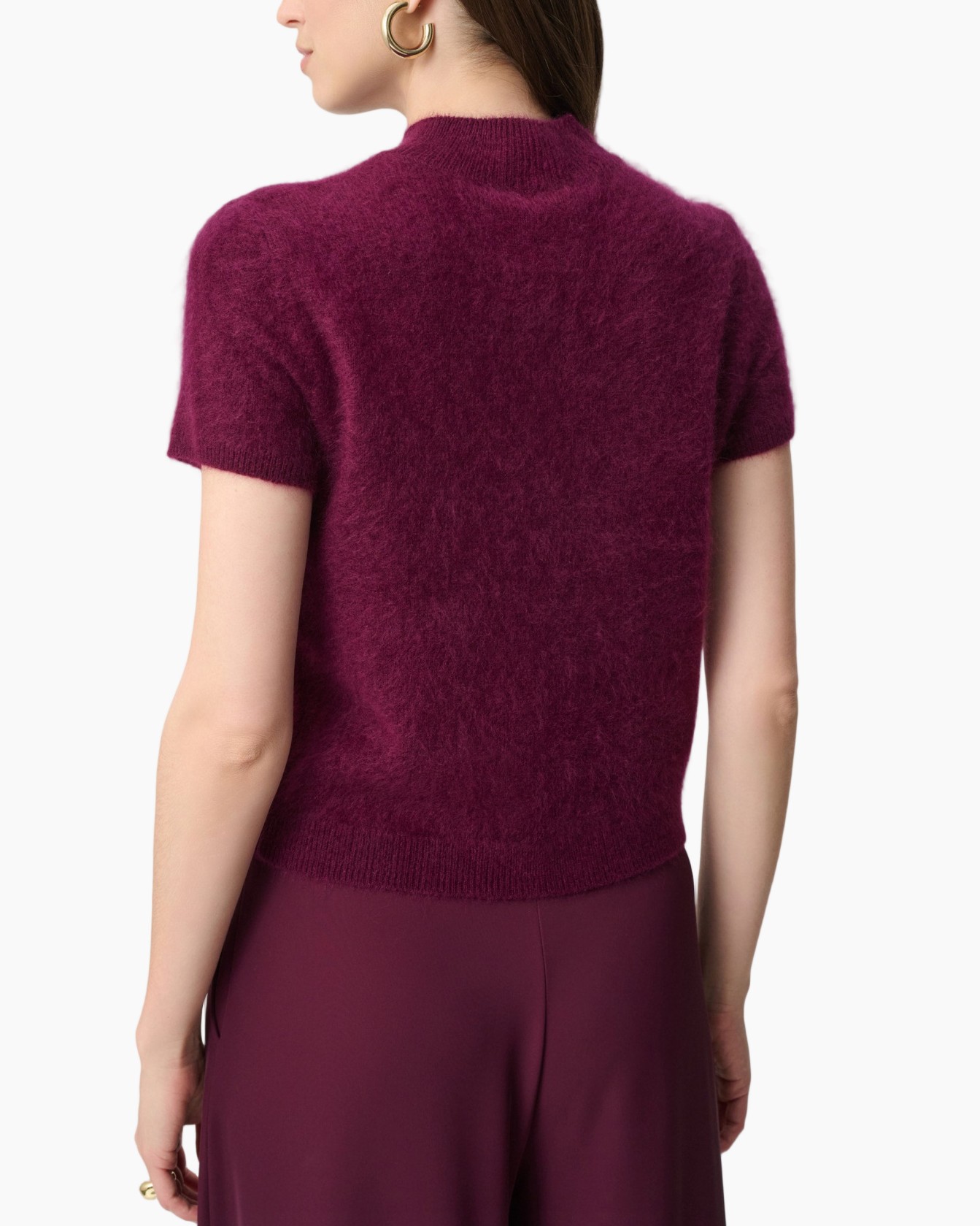top, pullover, korte mouwen, vloeiend, burgundy
