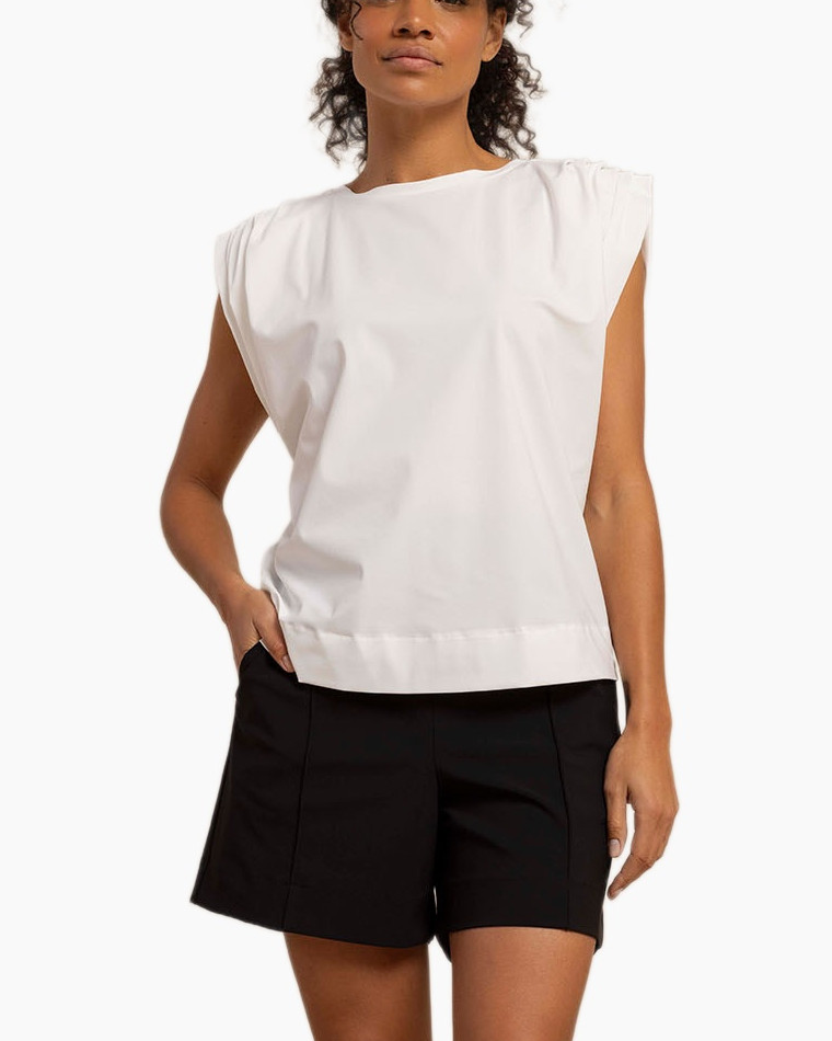 top, wit, mouwloos, tunik, shorts