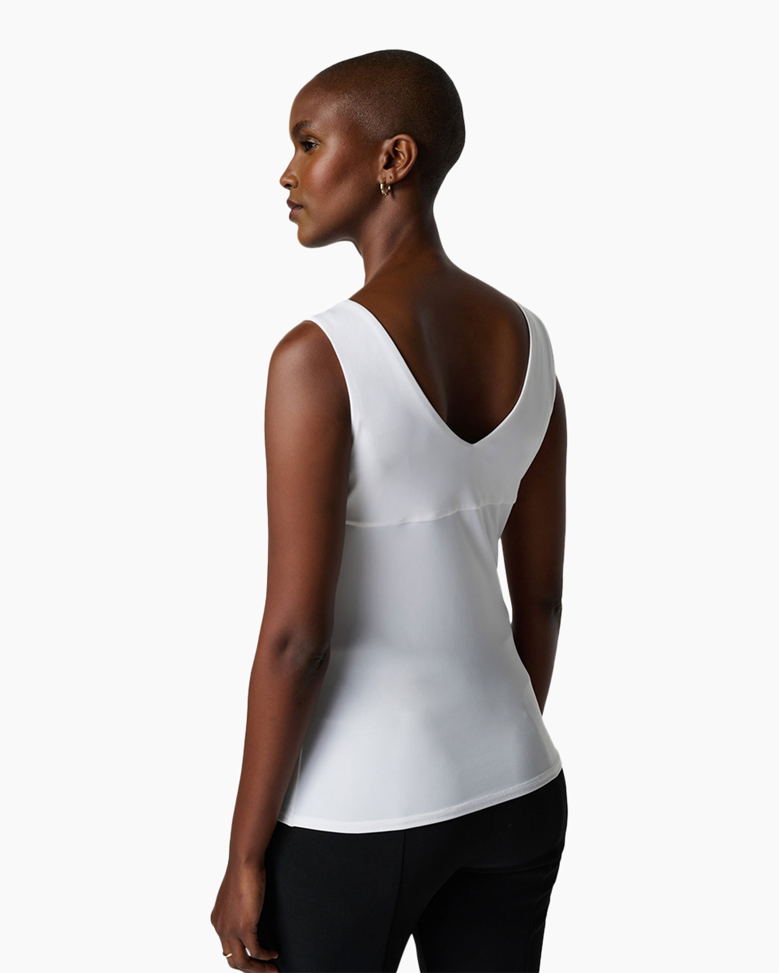 tanktop, mouwloos, wit, achterkant, v-hals rug