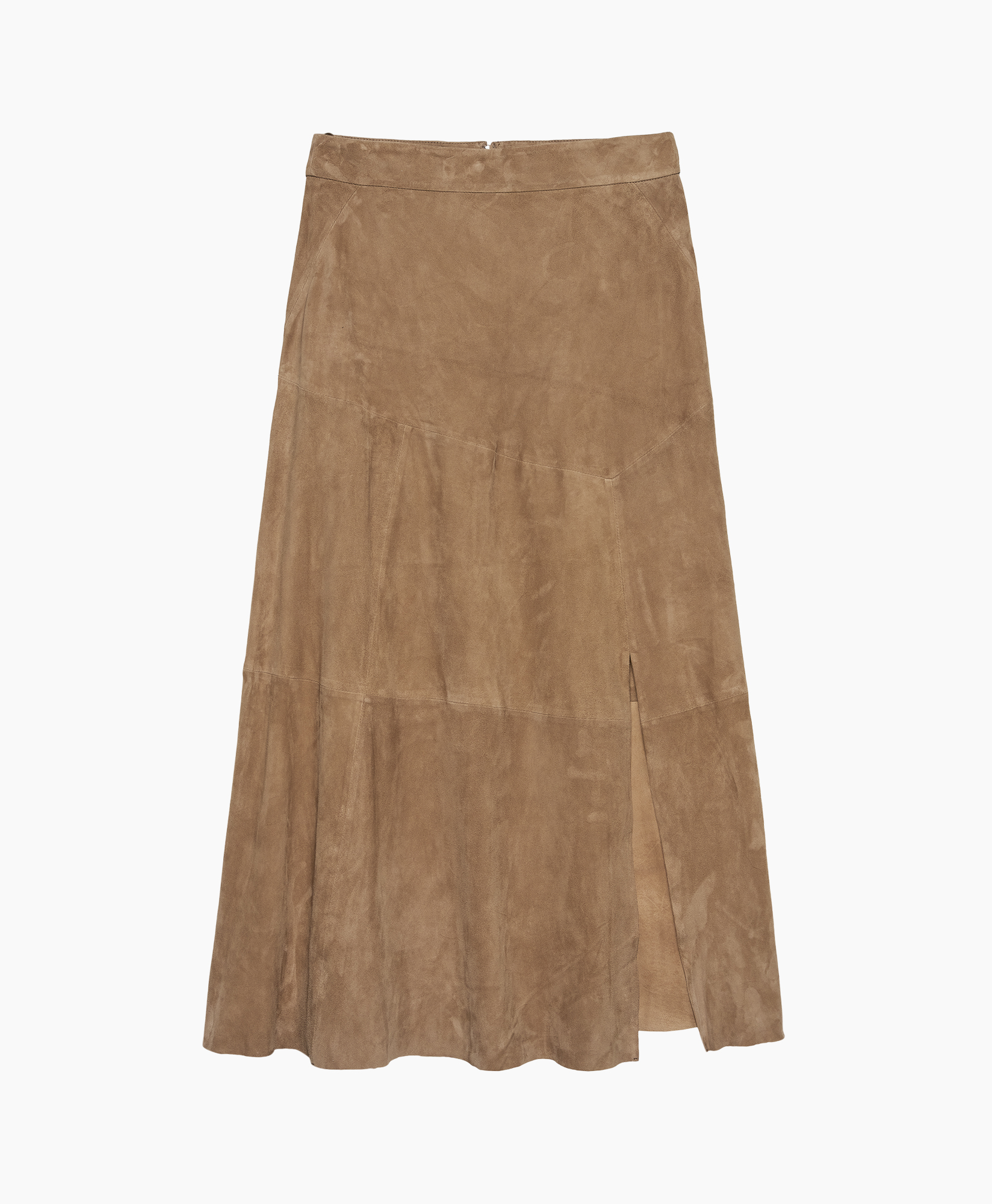 skirt, midi, suede, tan, slit