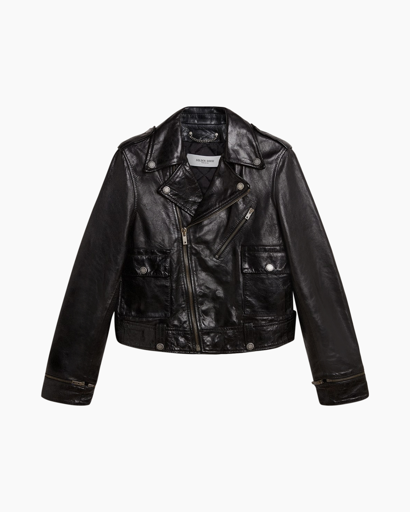 biker jas, lederen jas, rits, zakflap, zwart