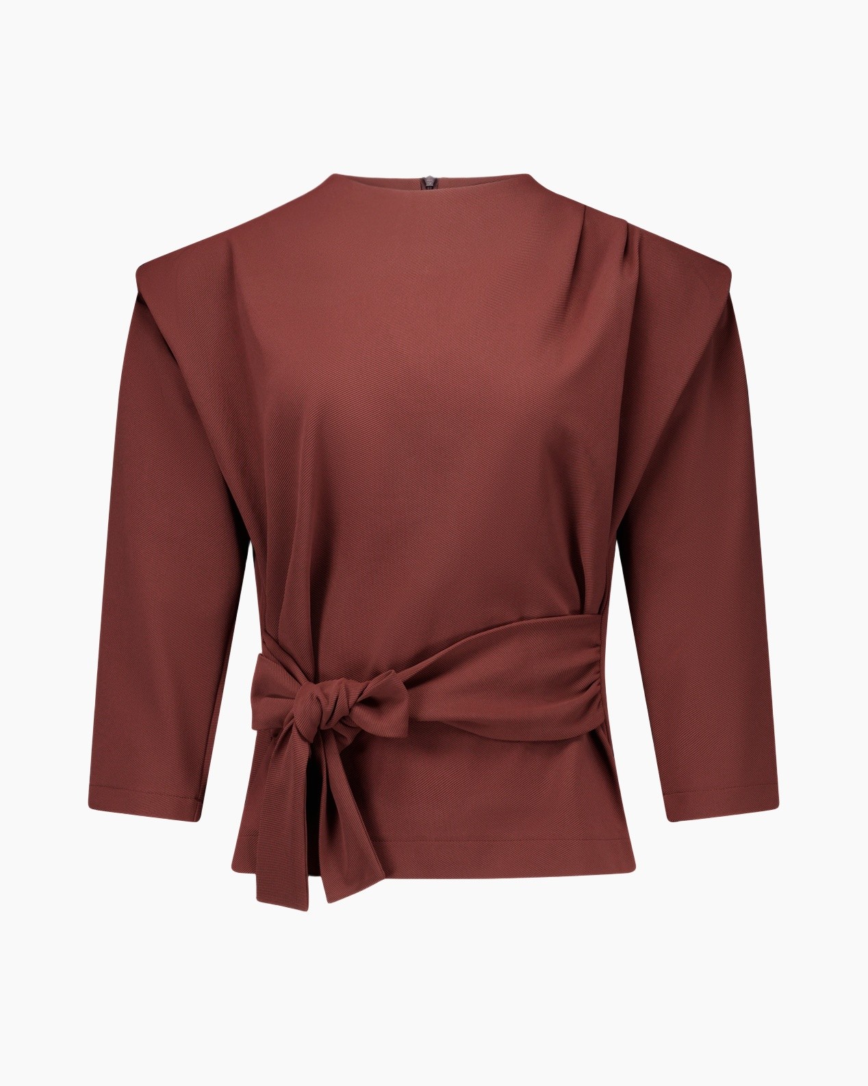 top, blouse, wrap, ceinture, lange mouw