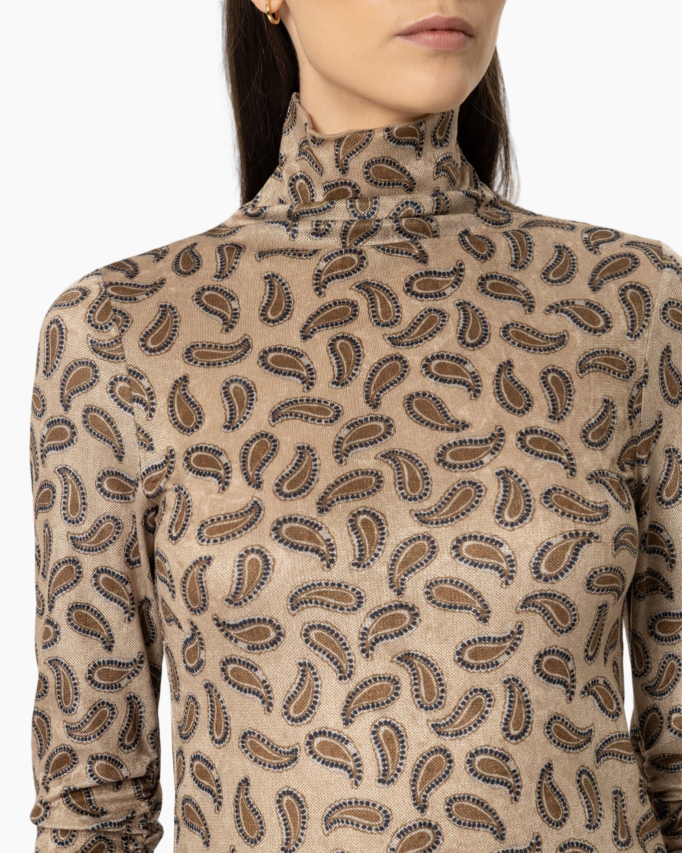 rolkraag, paisley, lange mouwen, breiwerk, beige