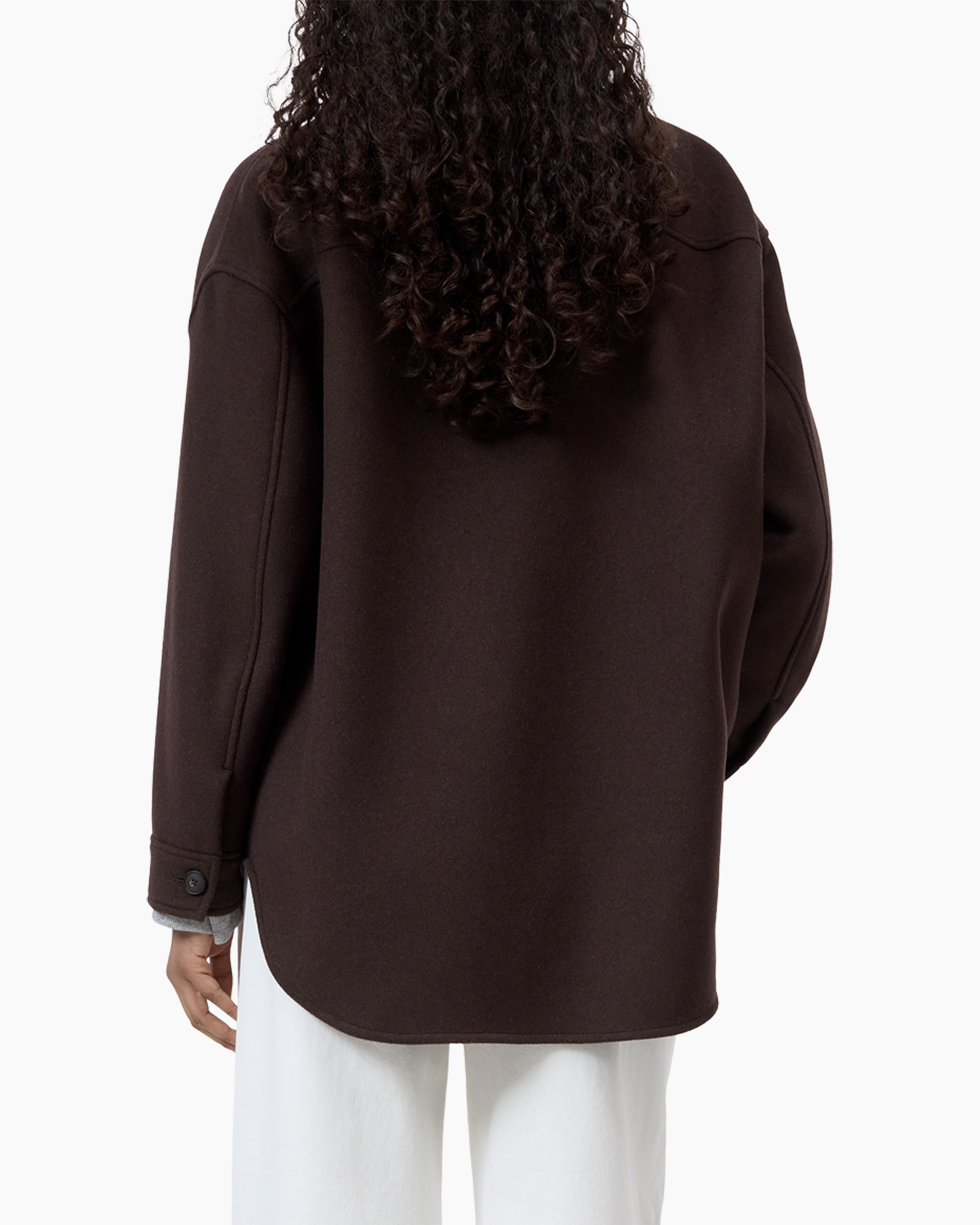jas, bruin, lange mouw, oversize, rugzak?