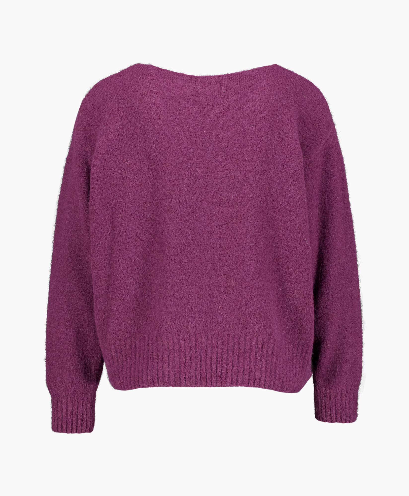 trui, gebreid, pullover, v-hals, magenta