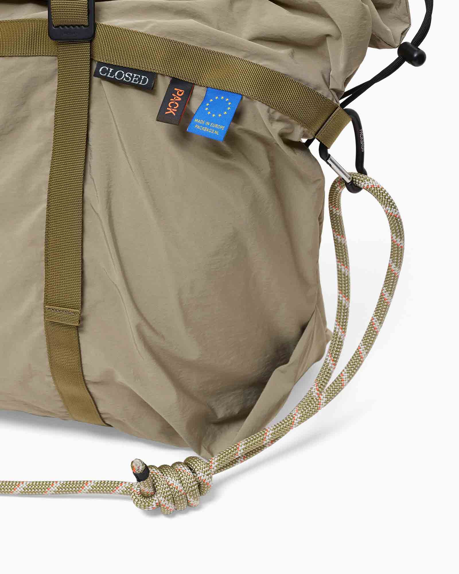 beige zak, hobo tas, paracord riem, touwkoord,  draagband
