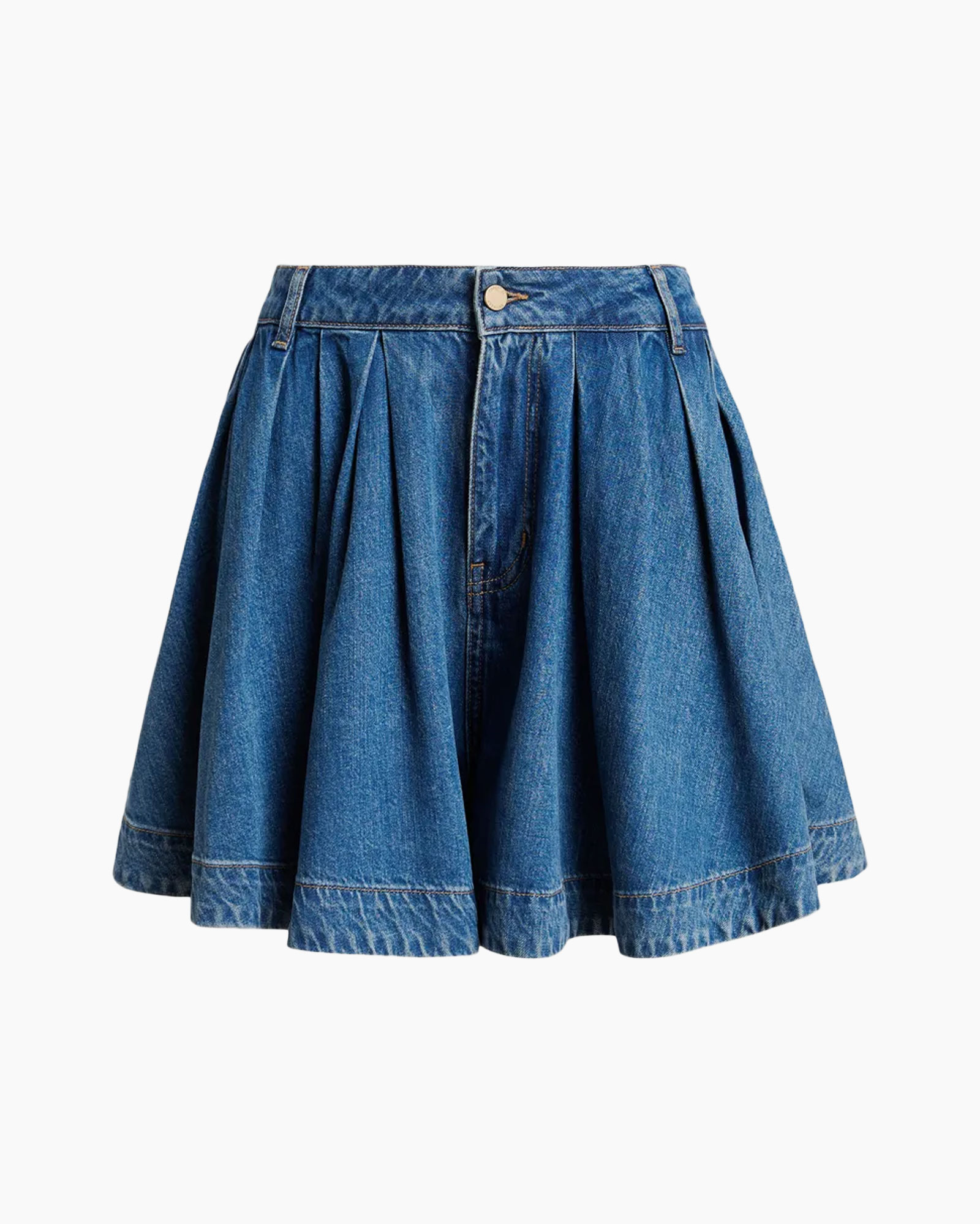 denim, Rokken, plooien, hoge taille, blauw