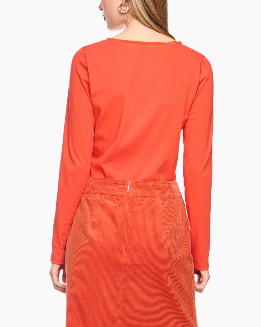 lange mouw, effen kleur, oranje, dun gebreid, vrouw