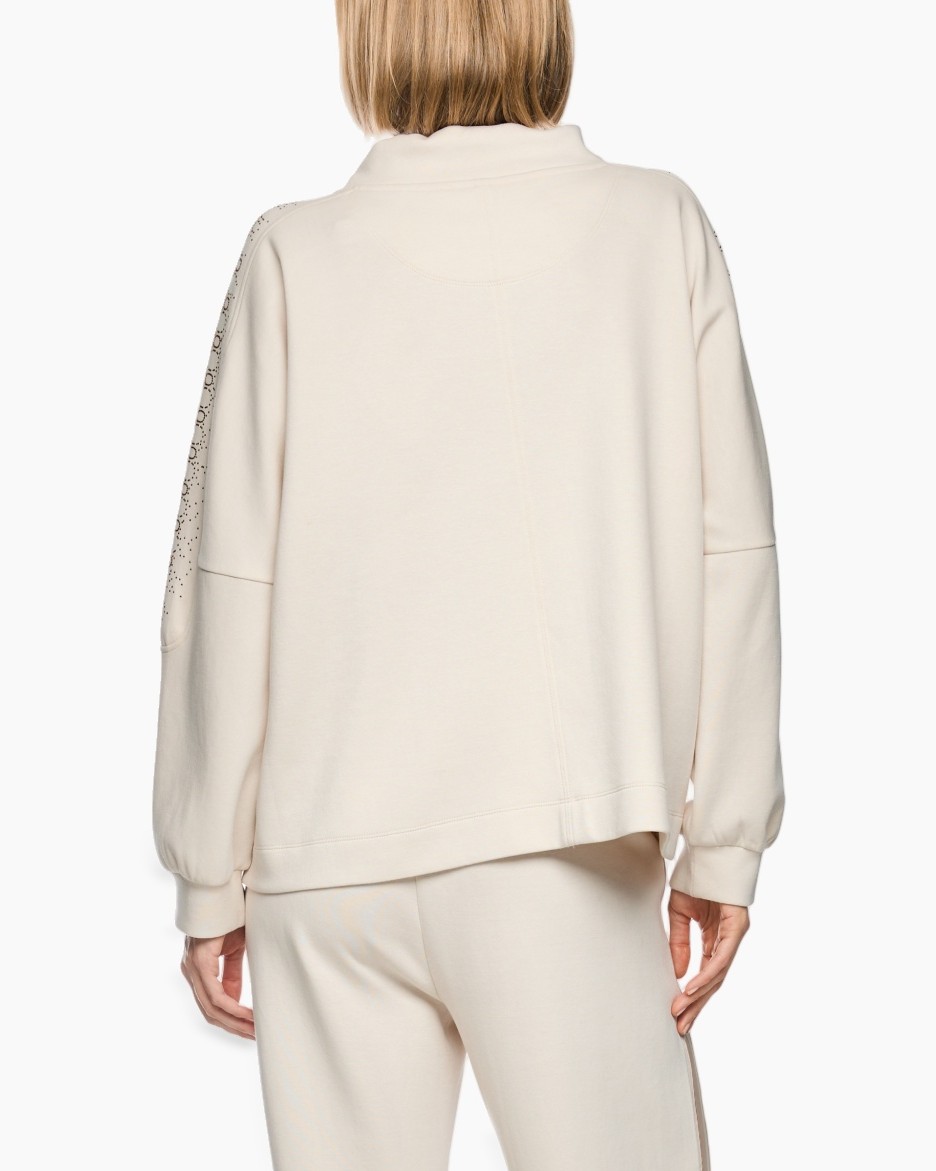 beige hoodie, mouwen met kant, trekkoord capuchon, lange mouwen, zachte stof