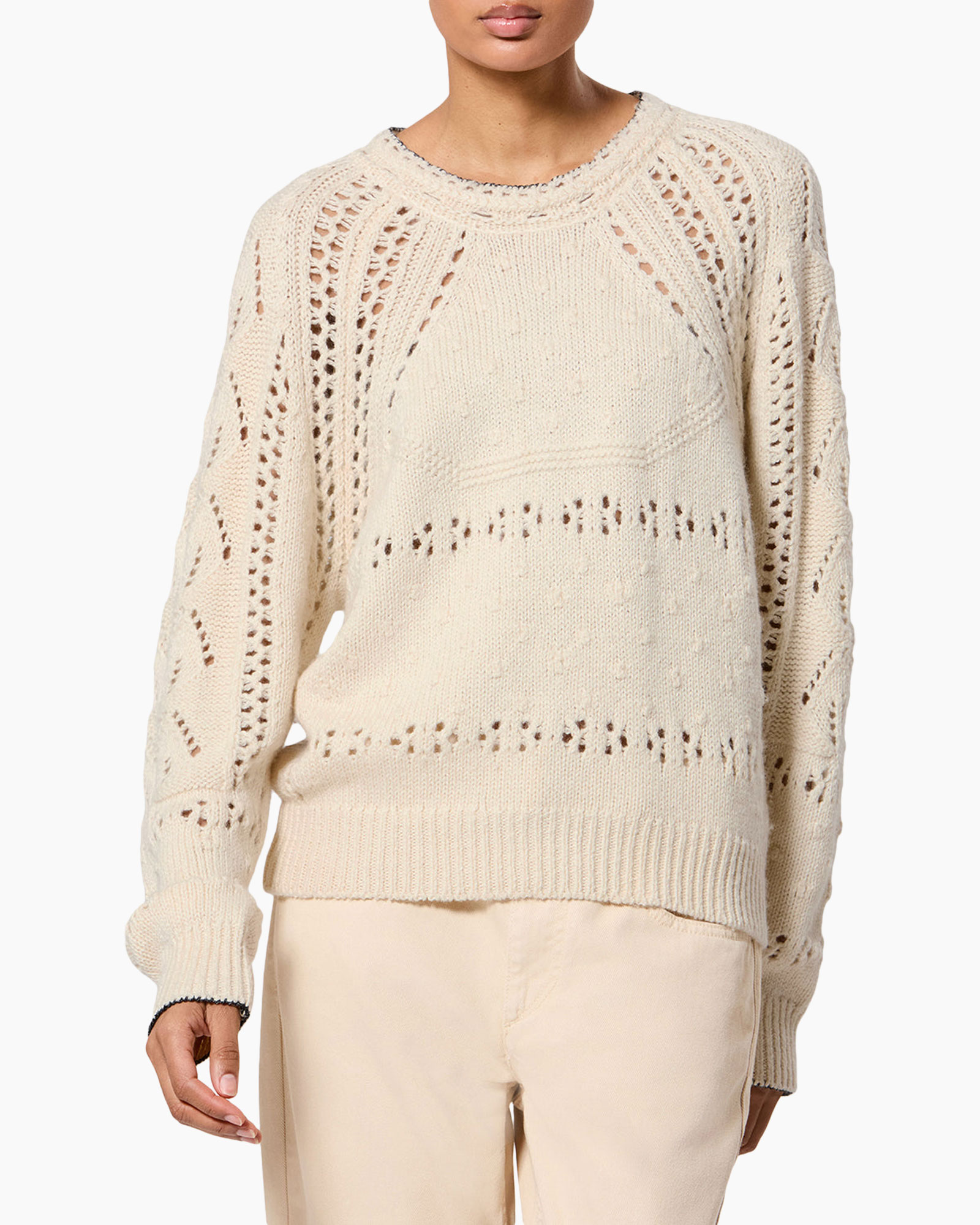annerpullover, breipullover, trui, crème, openwork
