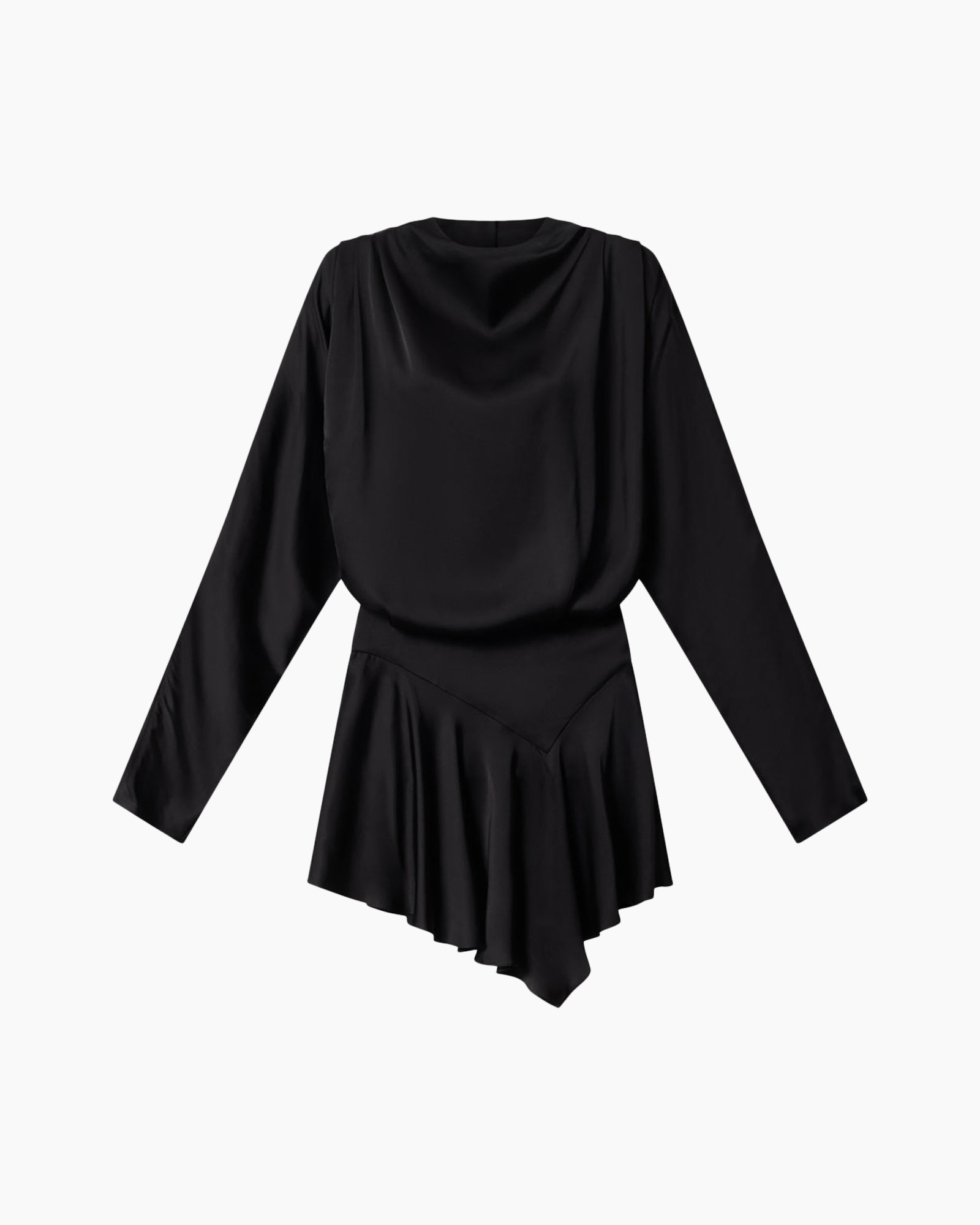 jurk, zwart, bodice, lange-mouw, asymmetrische-zoom