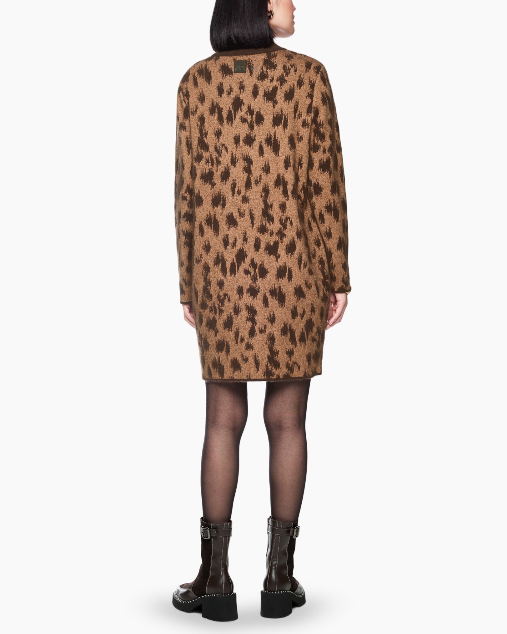 jurk, leopard print, brede breisel, lange mouwen, korte lengte