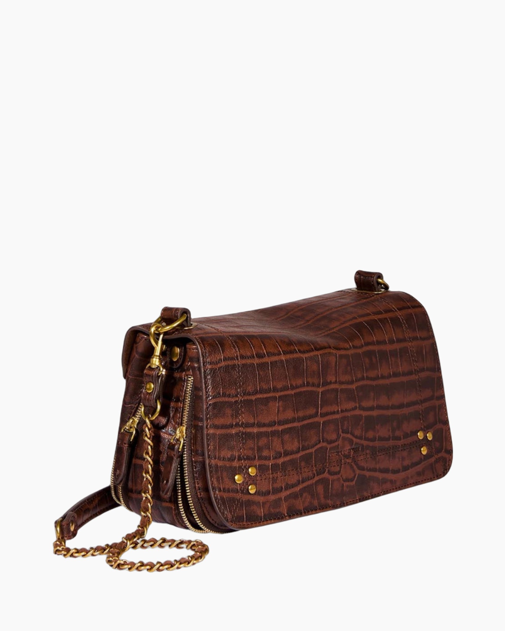 schoudertas, leer, bruin, crocodile-geprint, kettingriem
