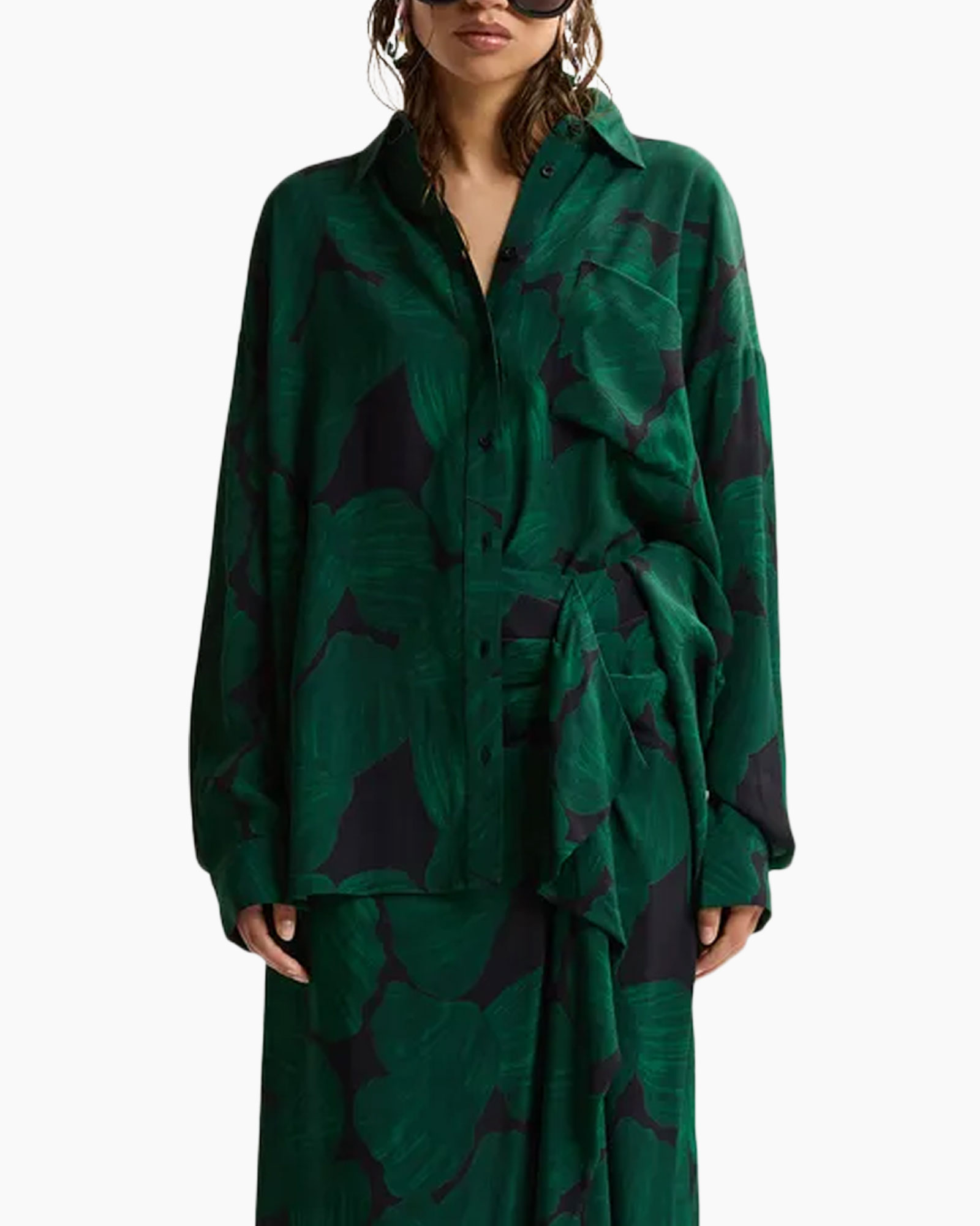 blouse, groen, camouflage patroon, lang mouw, kleding met knopen