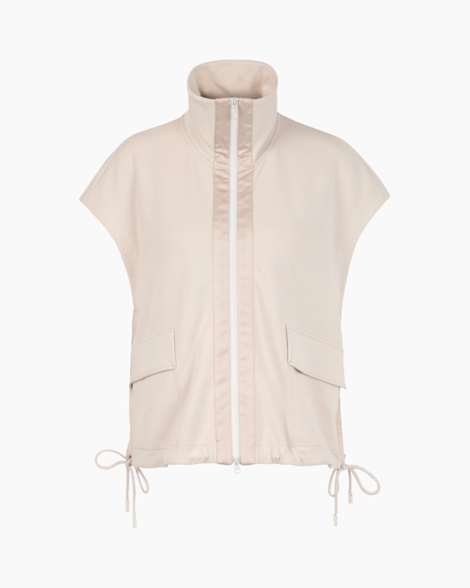 vest, puffer, lichtbeige, rits, touwtjes