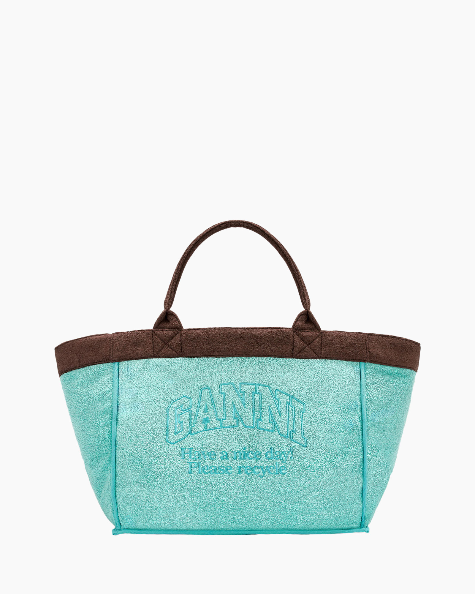 tas, tote, turquoise, bruine accenten, gerecycled materiaal