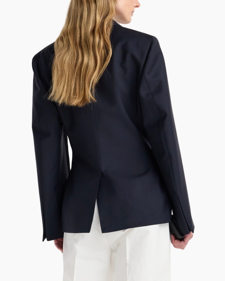 blazer, navy, terug, lange mouwen, sleuf achterkant