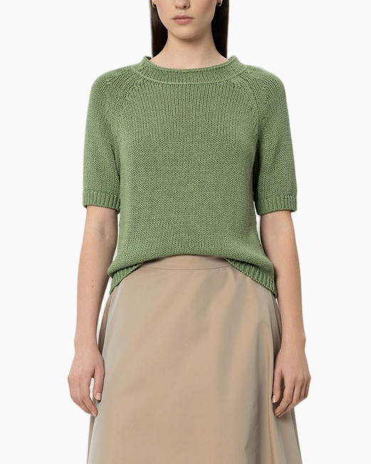 Breipullover, korte mouwen, groen, rond hals, pull-over