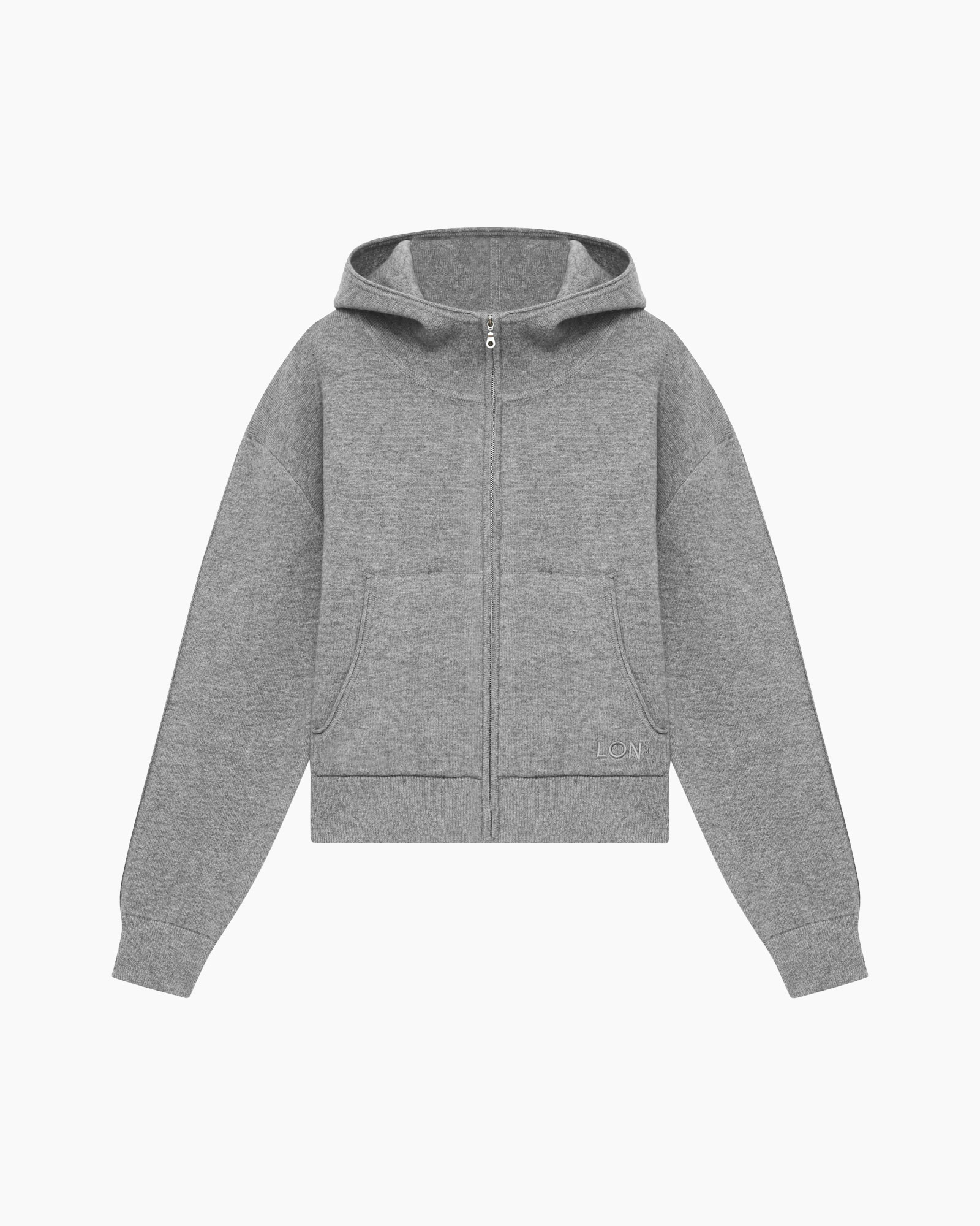 hoodie, rits, grijs, voorzakken, hooded