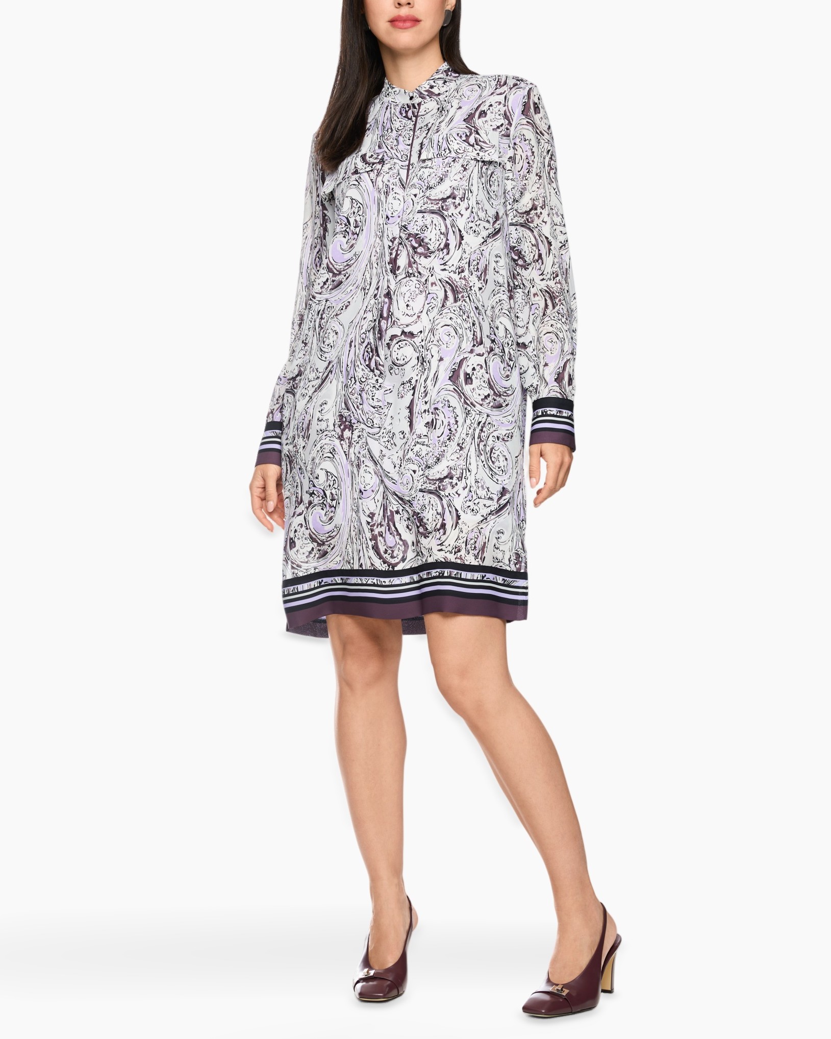 jurk, paisley, lange mouw, knee-lengte, patroon