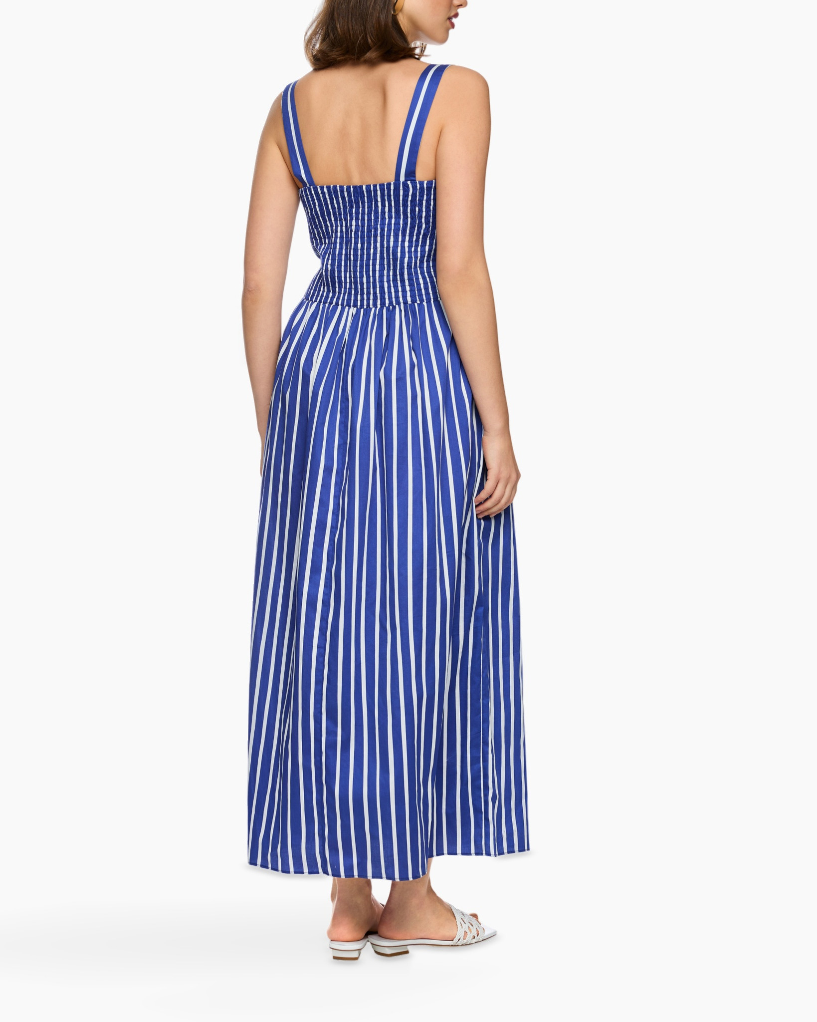 jurk, gestreept, blauw, maxi, zonder mouwen