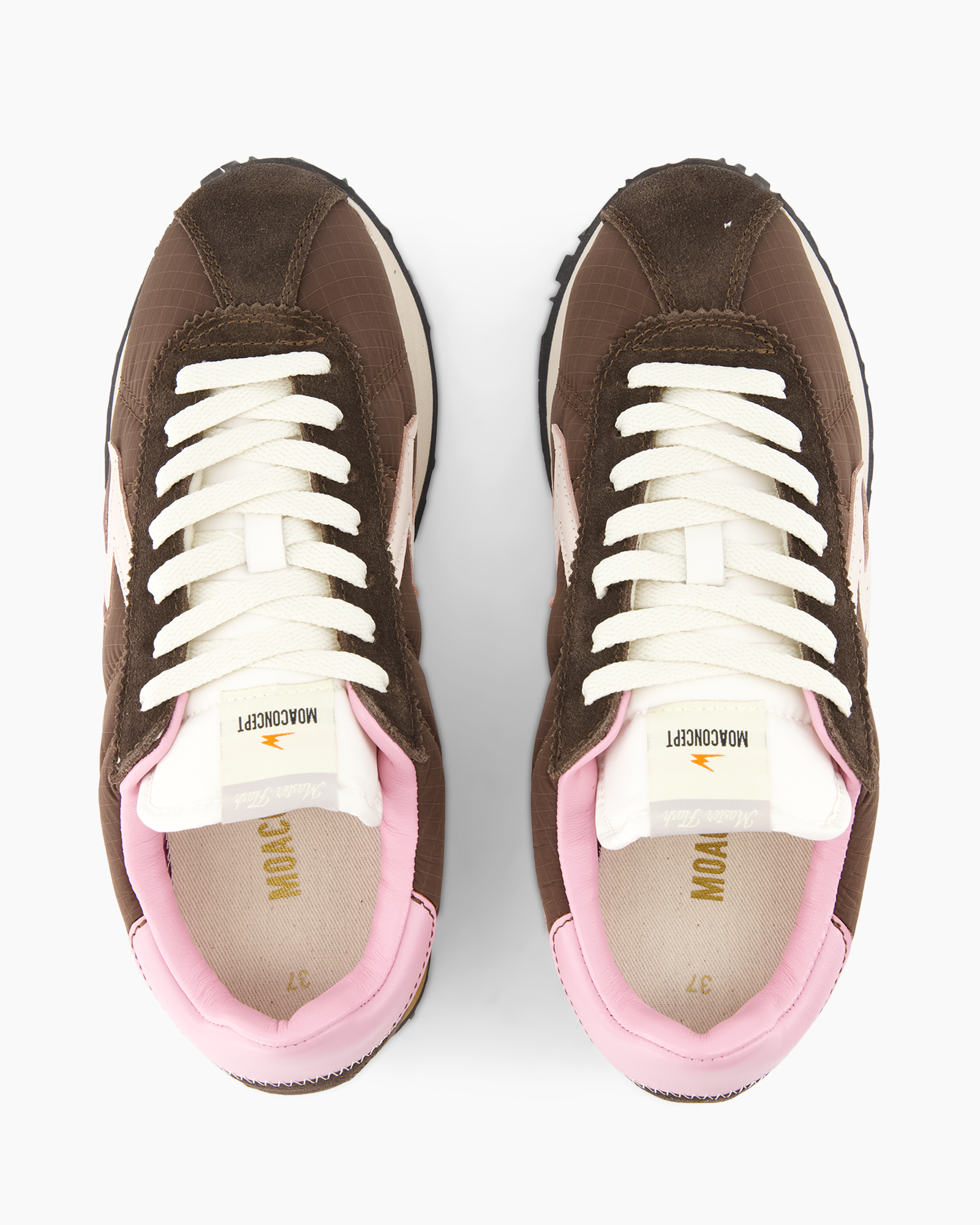 sneakers, bruin, roze, witte veters, leder/suede