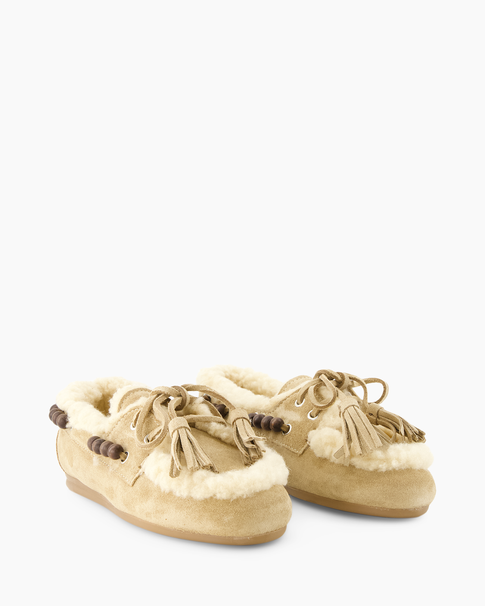 mocassins, pantoffels, shearling, beige, veters