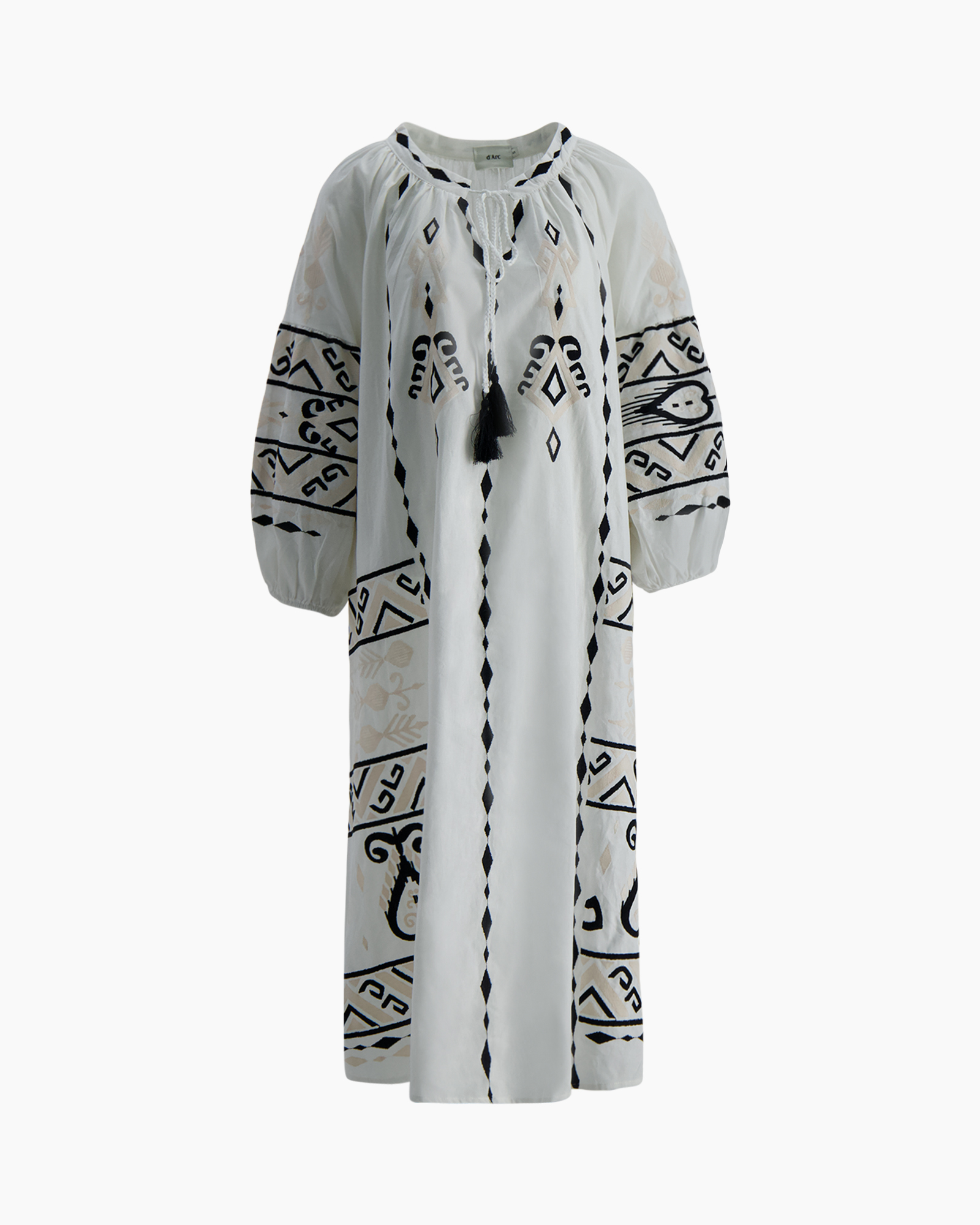 caftan, embroidered, white, long, loose-sleeve