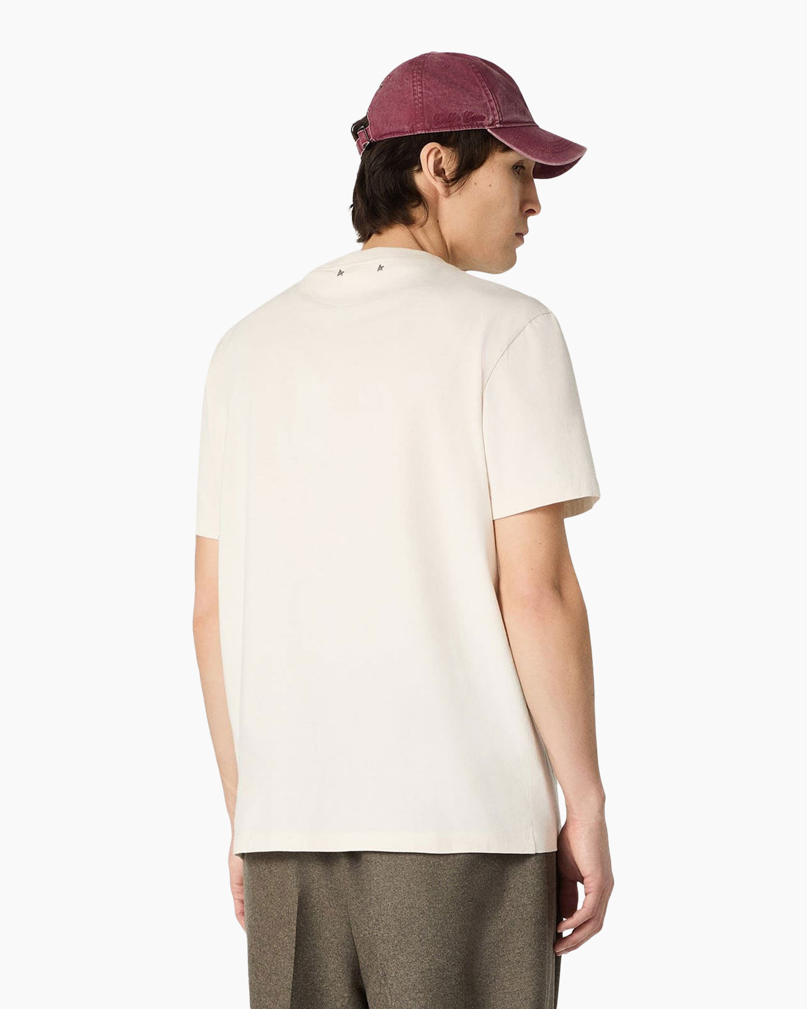 t-shirt, korte mouw, crème, eenvoudig, achterkant