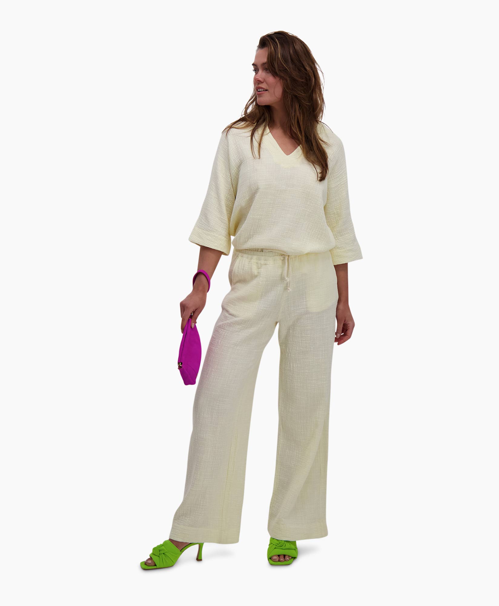 Pantalon Riley Bamboo licht geel
