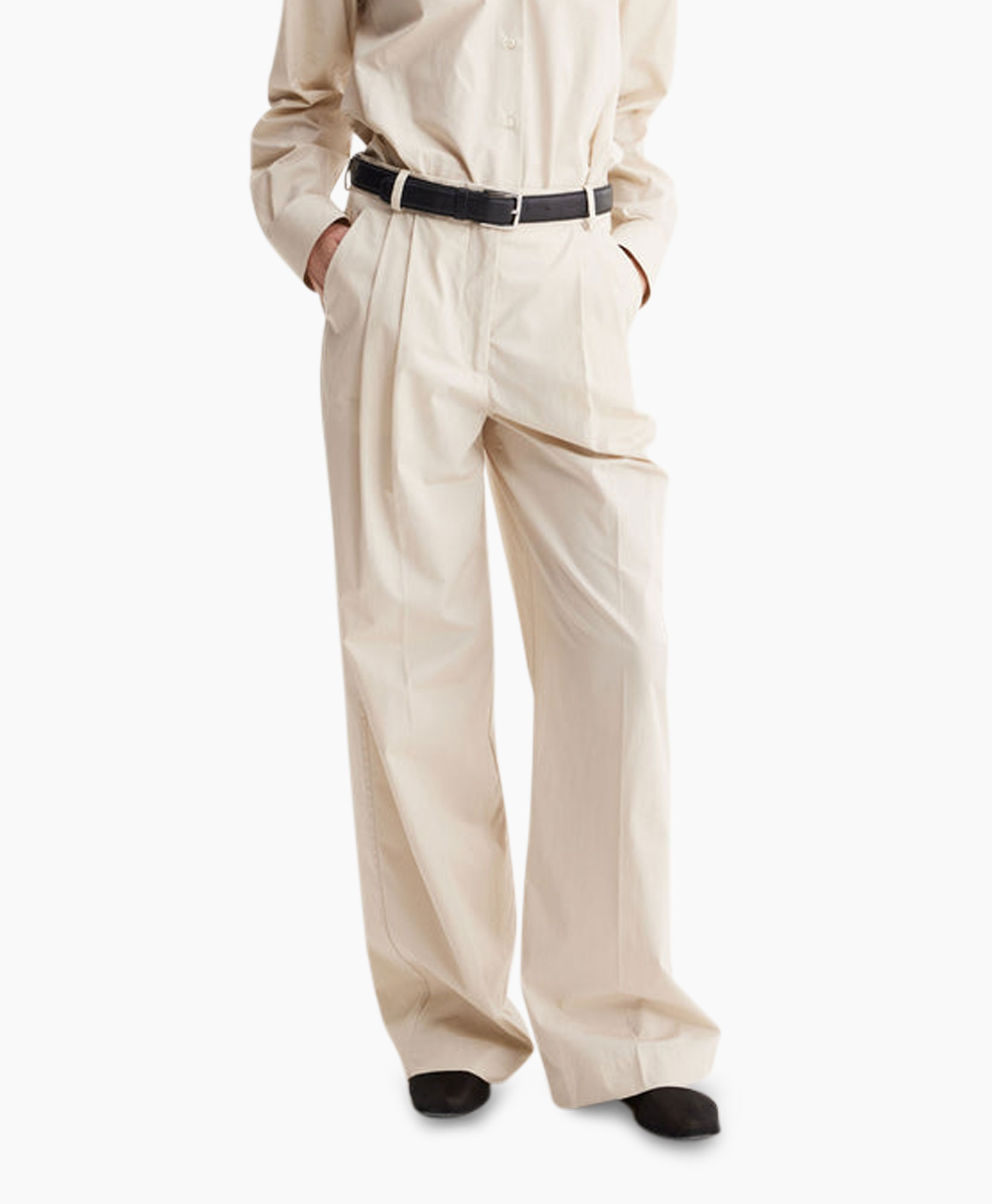 Pantalon Wide Leg Pleated Chino Zand