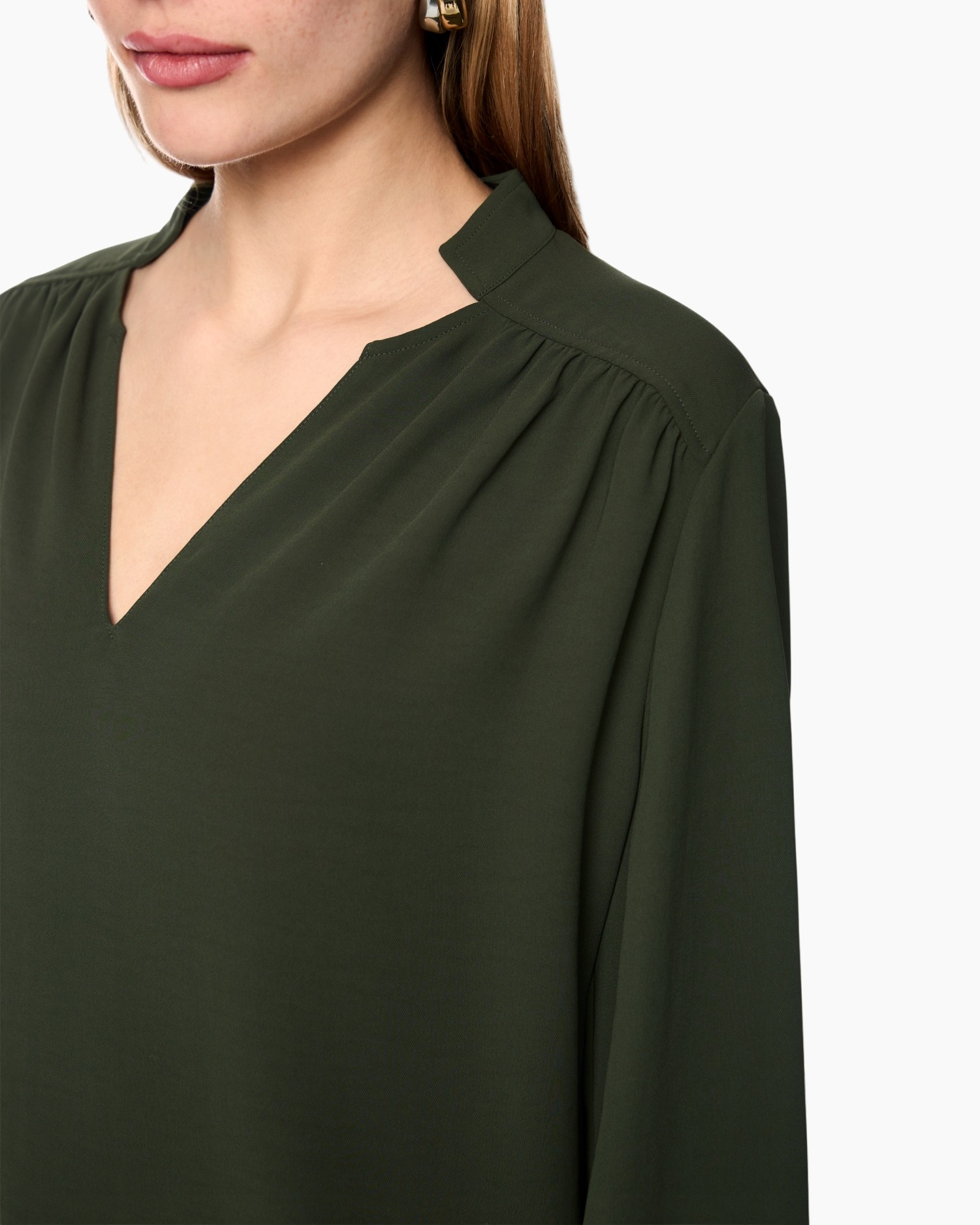 blouse, groen, v-hals, lange mouw, zacht materiaal