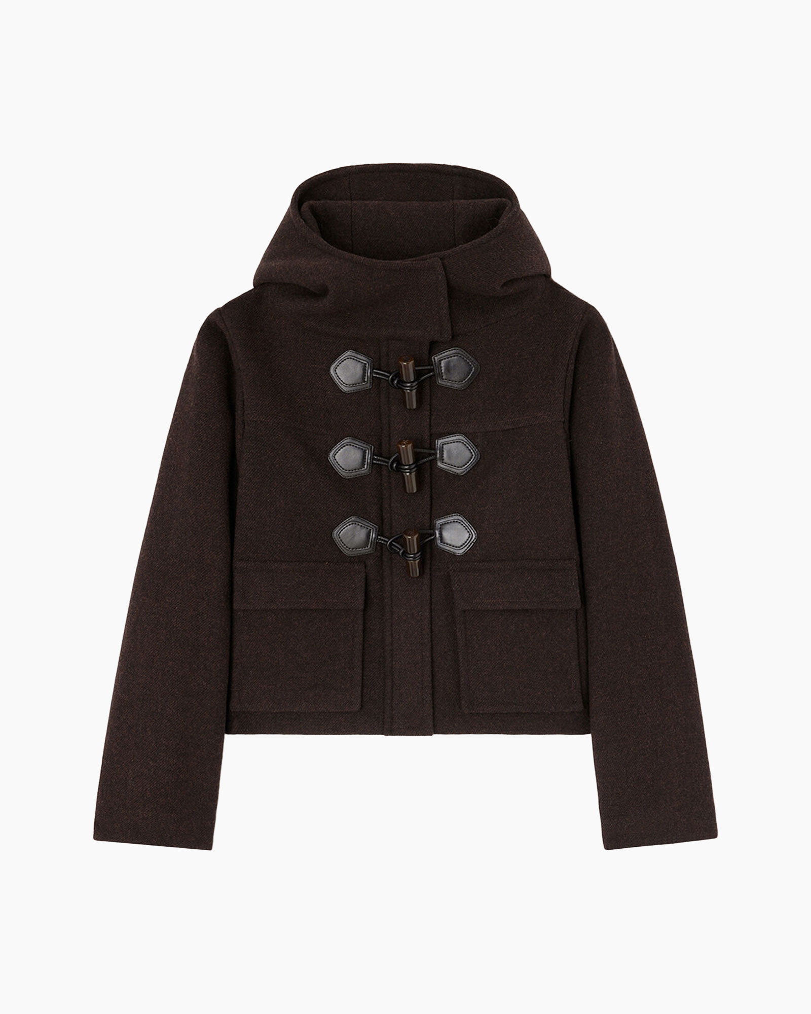 duffle jas, drukslagen, kapson, bruin, voorzakken