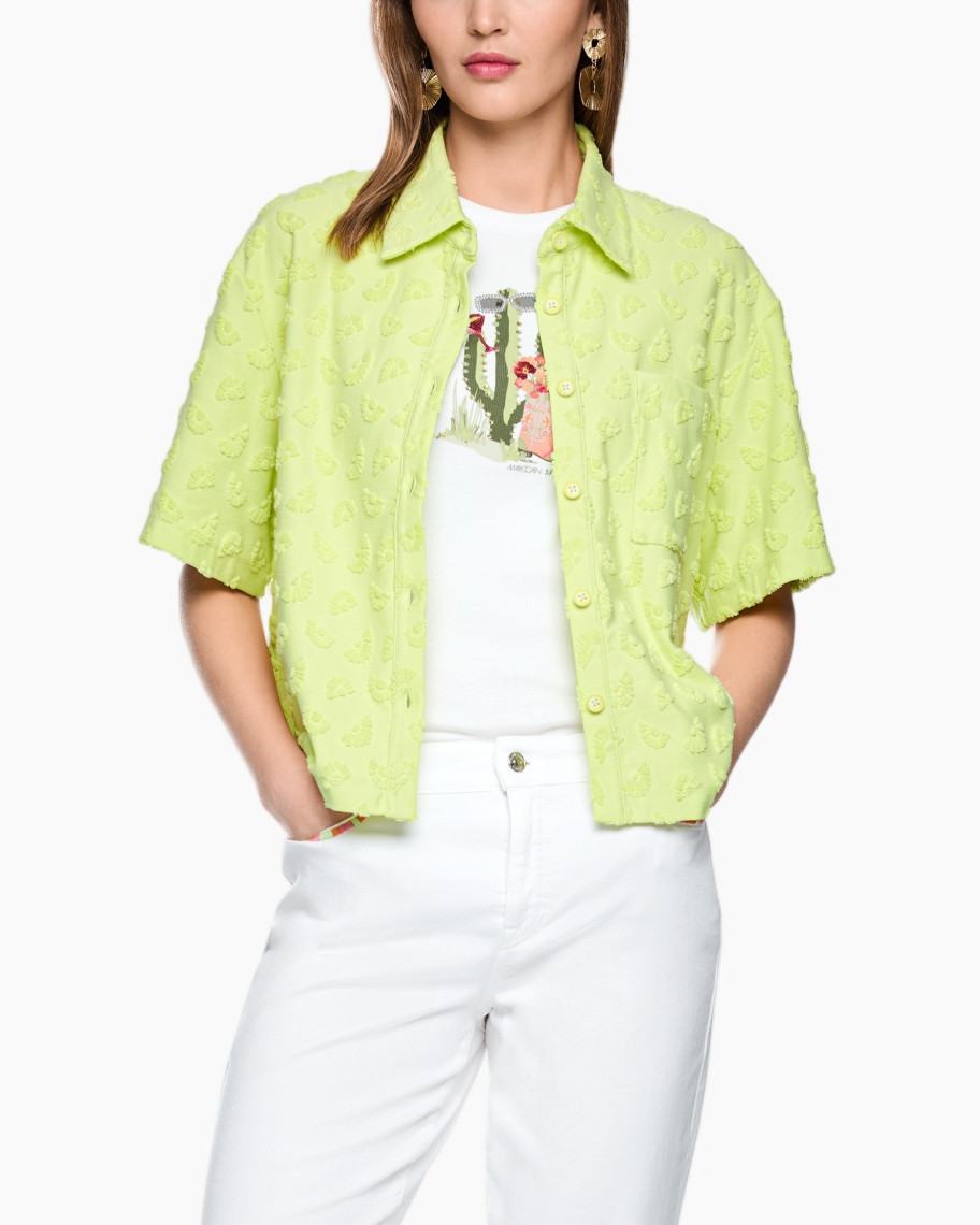 cardigan, korte mouwen, neon lime, textured stof, knopsluiting
