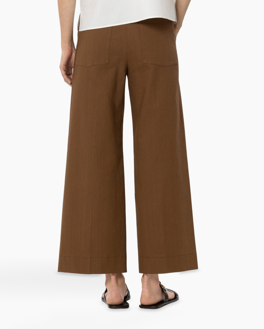 pants, wide-leg, brown, linen, sandals