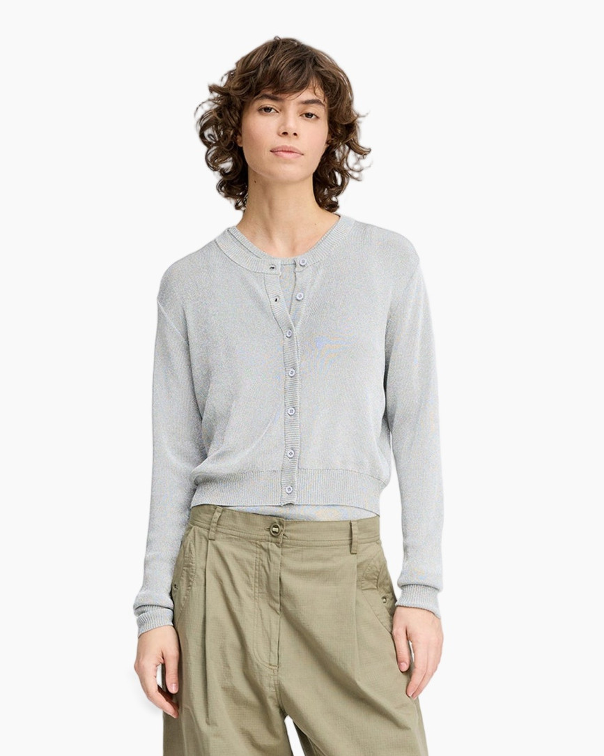 cardigan, lange mouw, knopjes, breiwerk, lichtgrijs