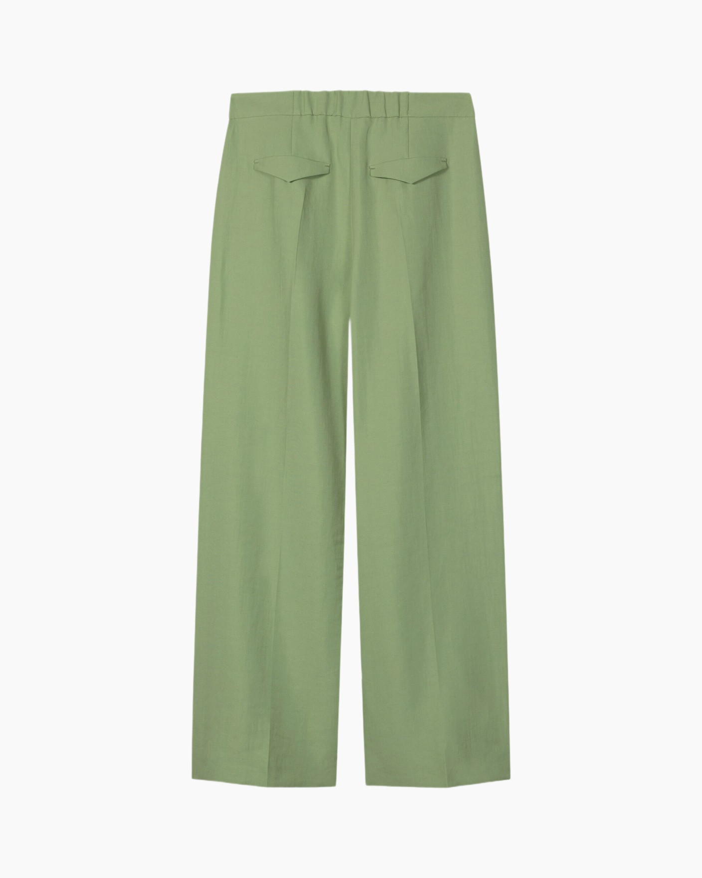 pants, wide-leg, green, linen-like, back pockets